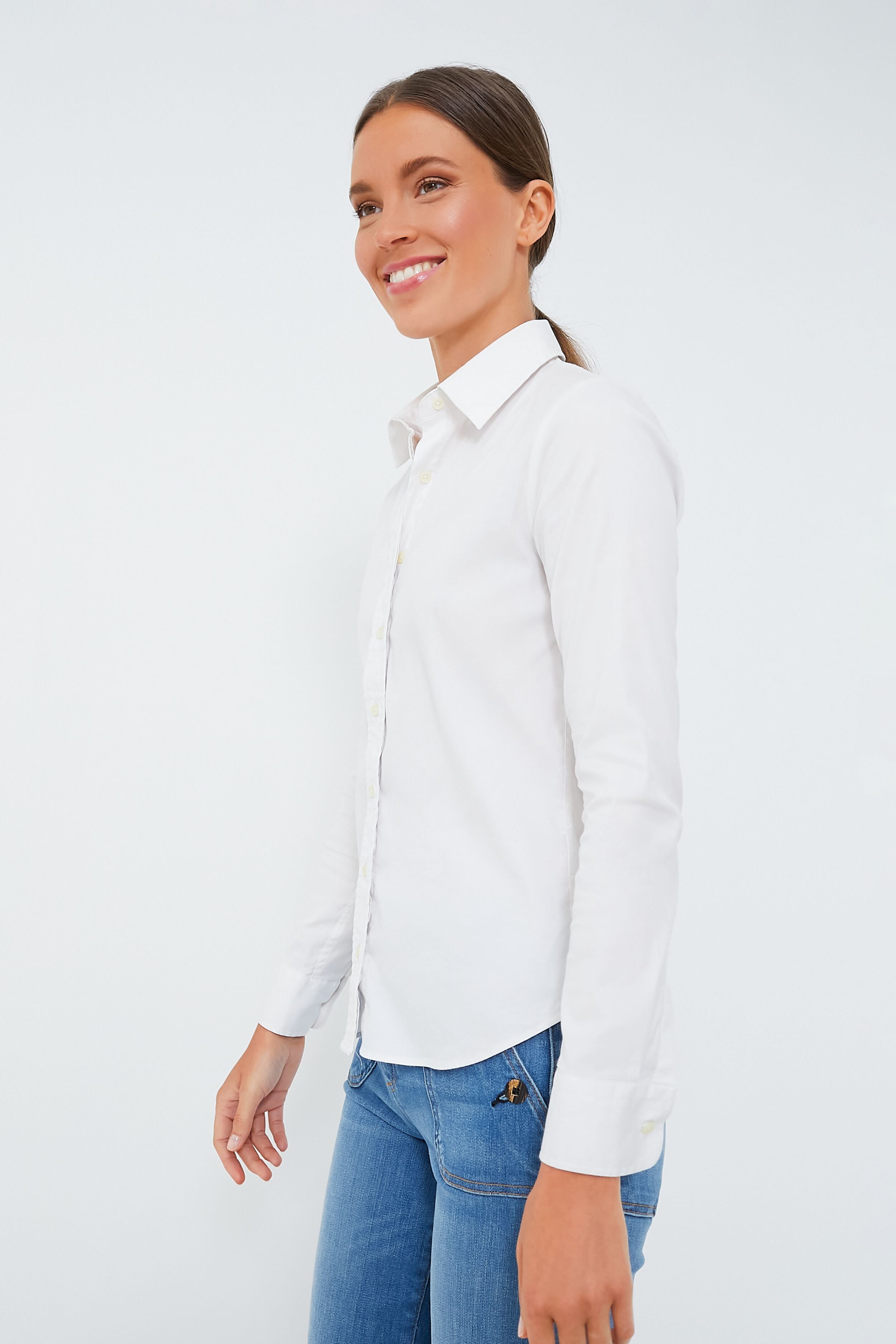 White Long Sleeve Essentials Shirt-Get Girly