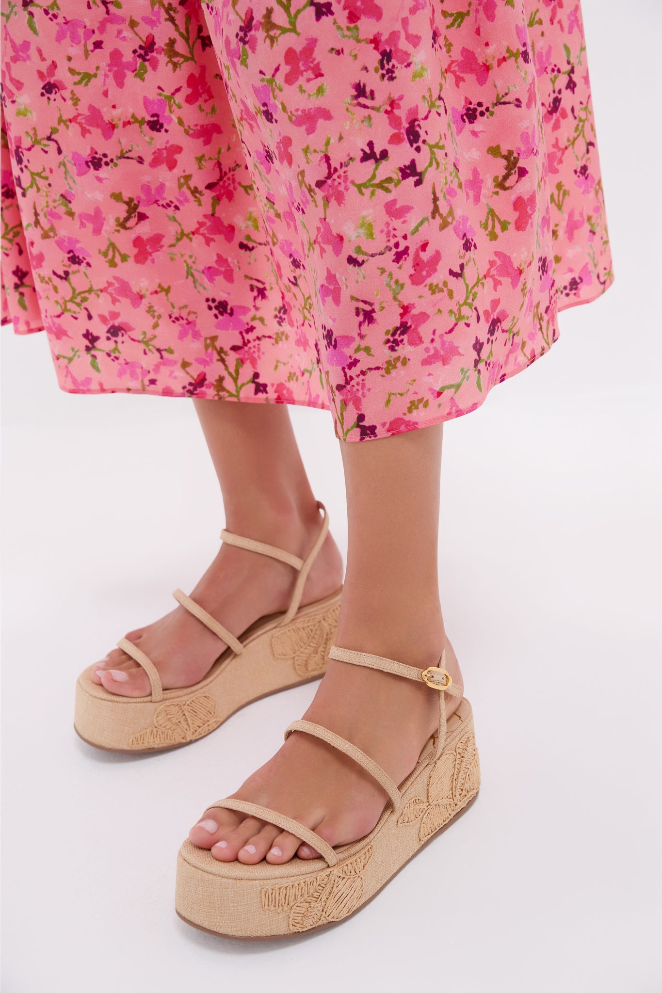 Beige Raffia with Hibiscus Embroidery Gio Platform Sandals-Get Girly
