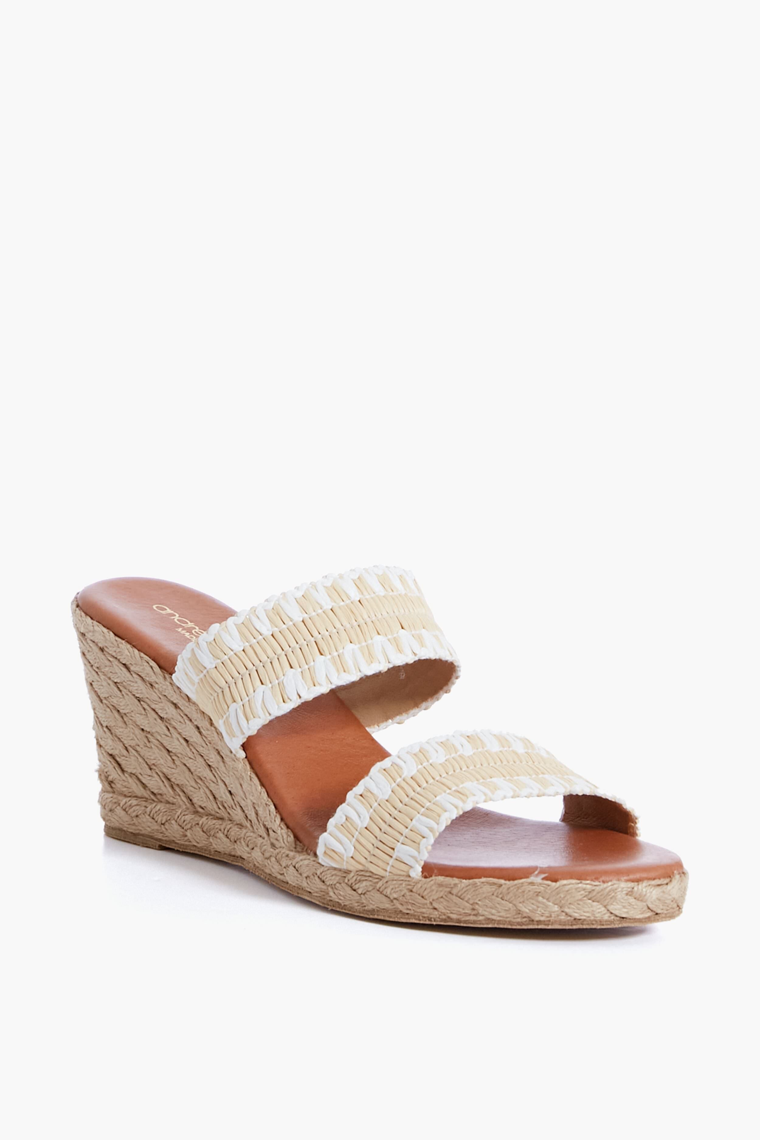 Beige and White Nolita Raffia Wedges-Get Girly