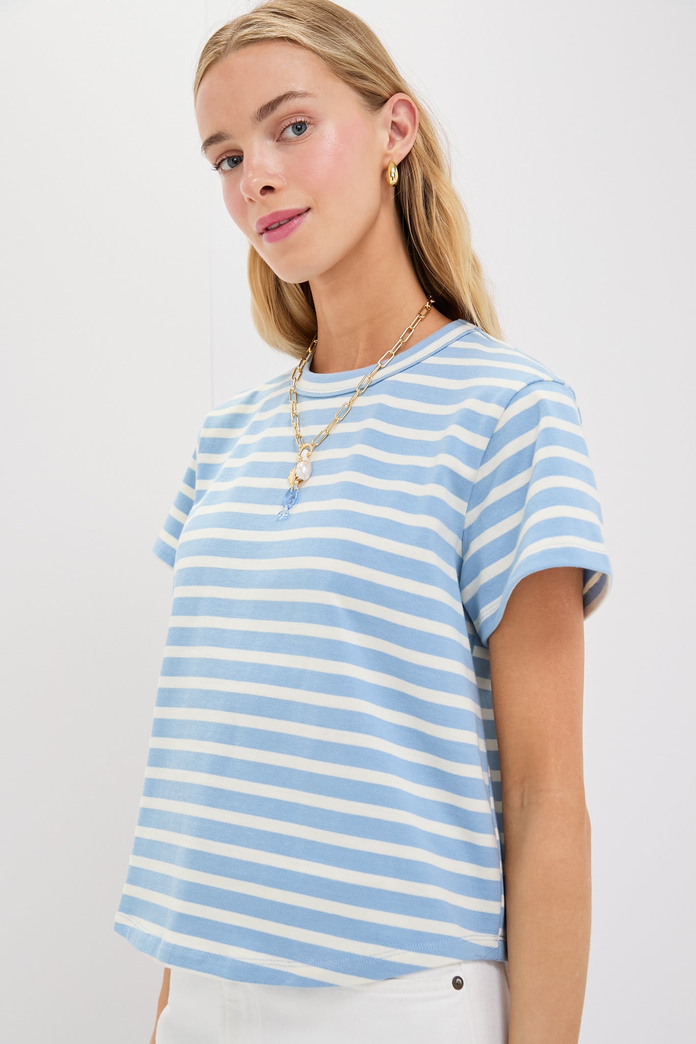 Light Blue Stripe Parker Classic Tee-Get Girly