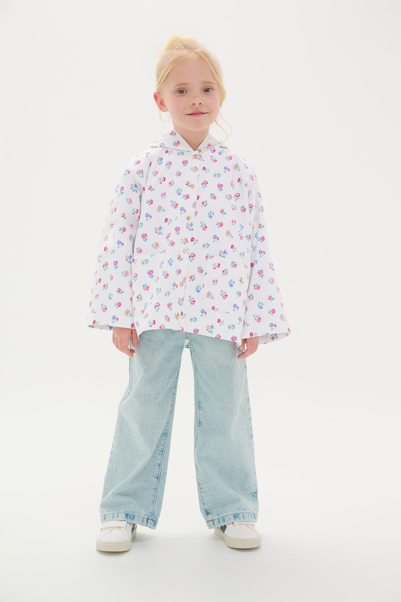 White Felicita Flowers Felvet Raincoat-Get Girly