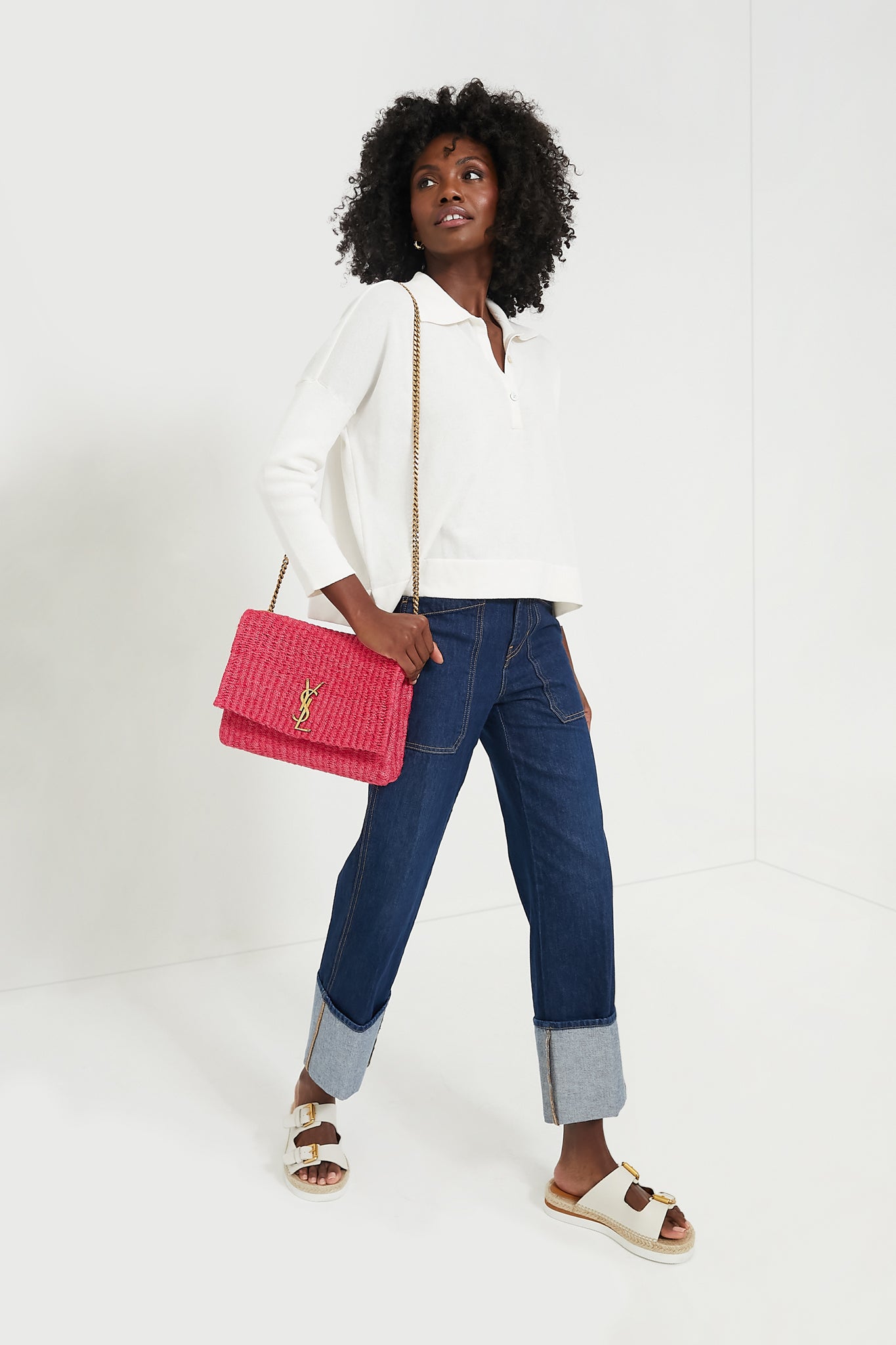 White Clayton Long Sleeve Knit Polo-Get Girly