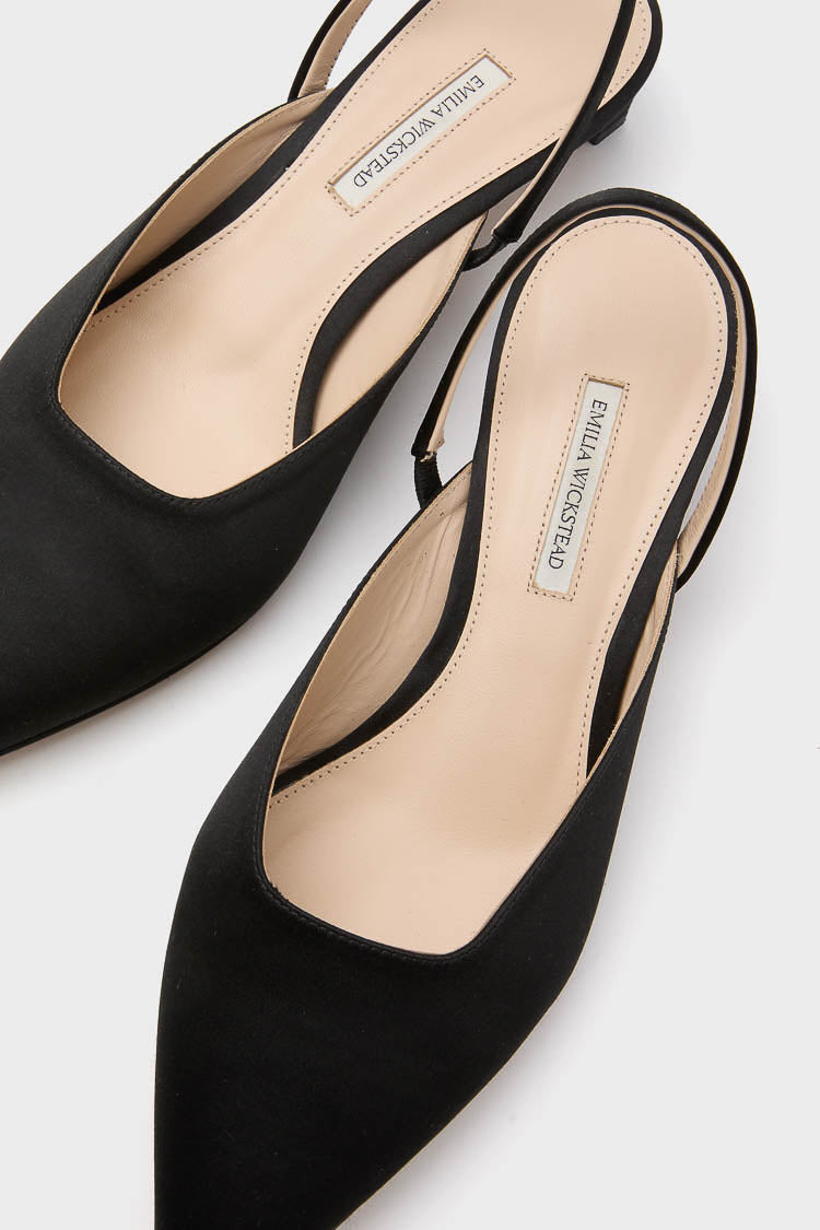 Black Satin Kaori Kitten Heels-Get Girly