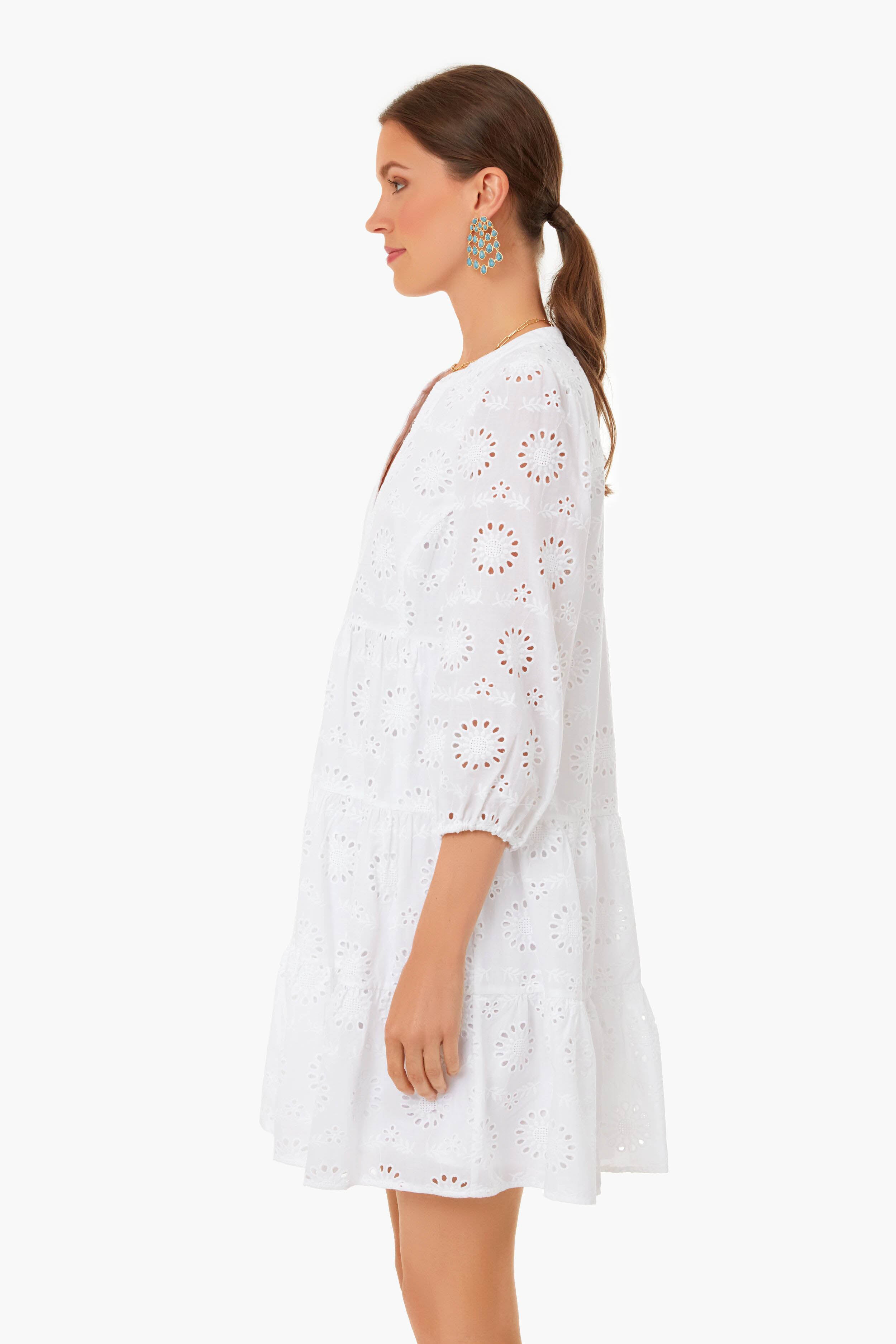 White Eyelet Long Sleeve Tunic Dress-Get Girly