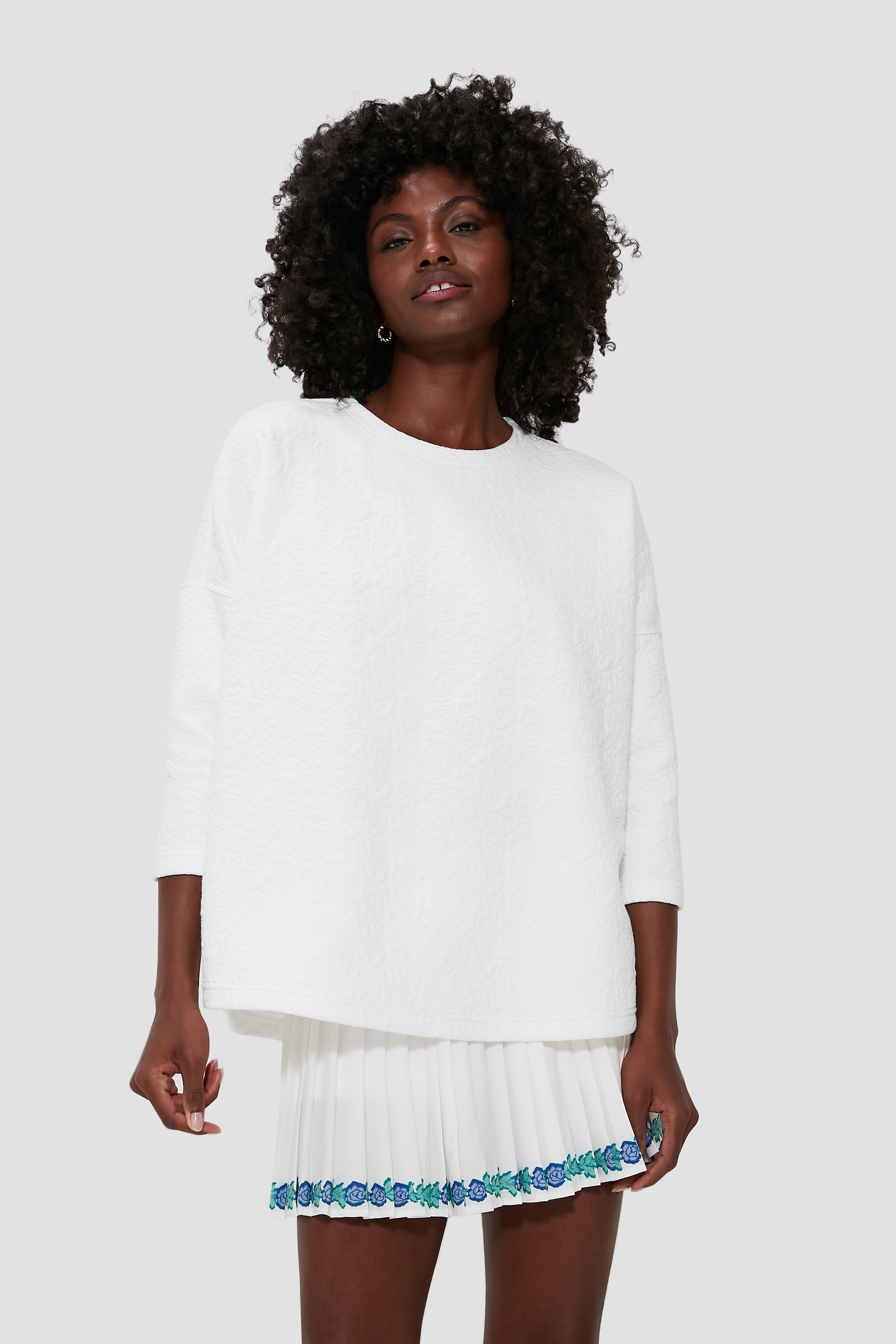White Quilted Paisley Ally Swing Sweatshirt-Get Girly