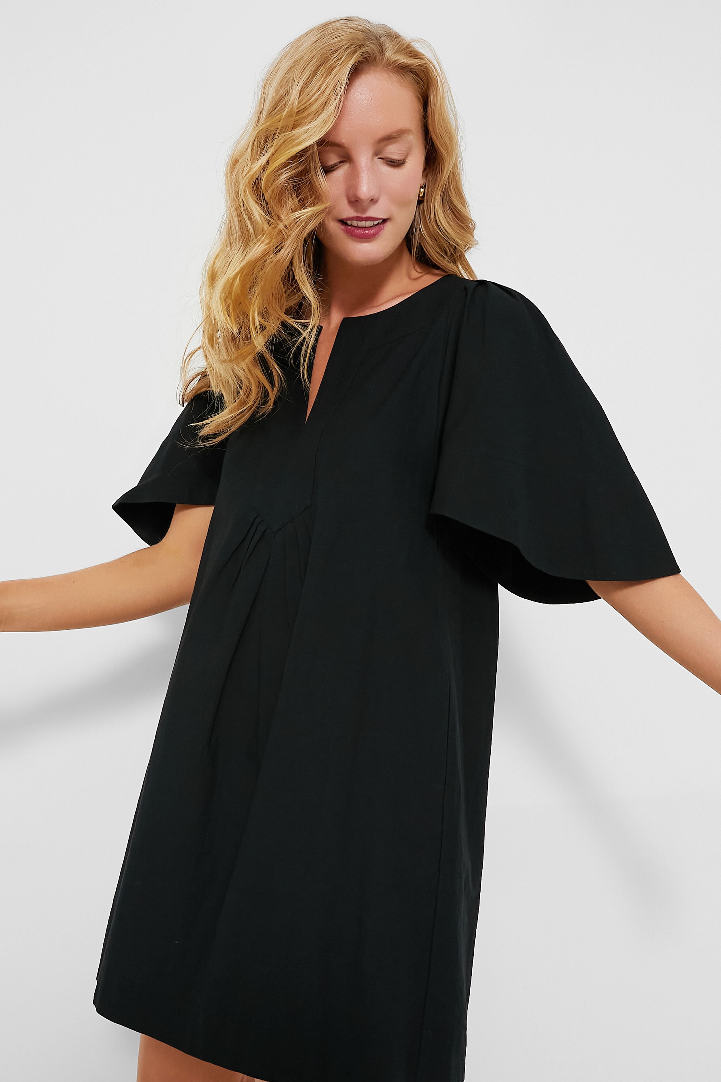 Black Finley Flutter Sleeve Dress-Get Girly