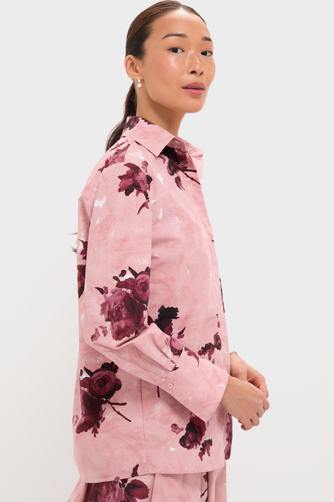 Abstract Rose Slipper Pink Long Sleeve Shirt-Get Girly