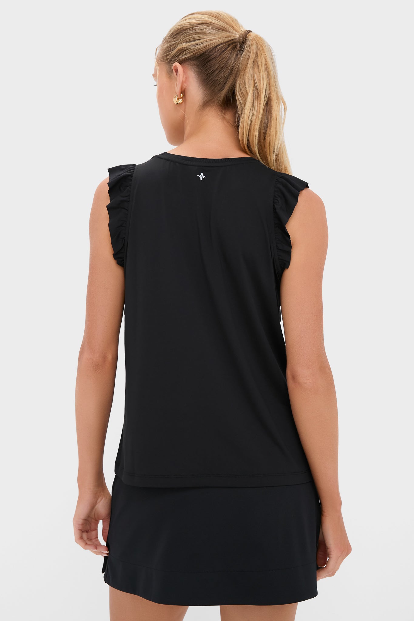 Black Ruffle Performance Jersey Lea Tank-Get Girly