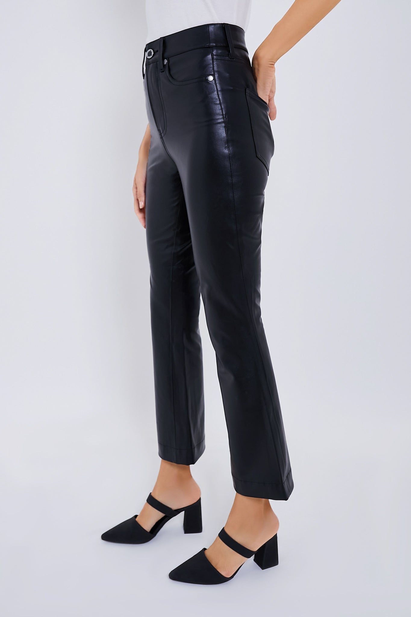 Black Carson Vegan Leather High Rise Ankle Flare-Get Girly