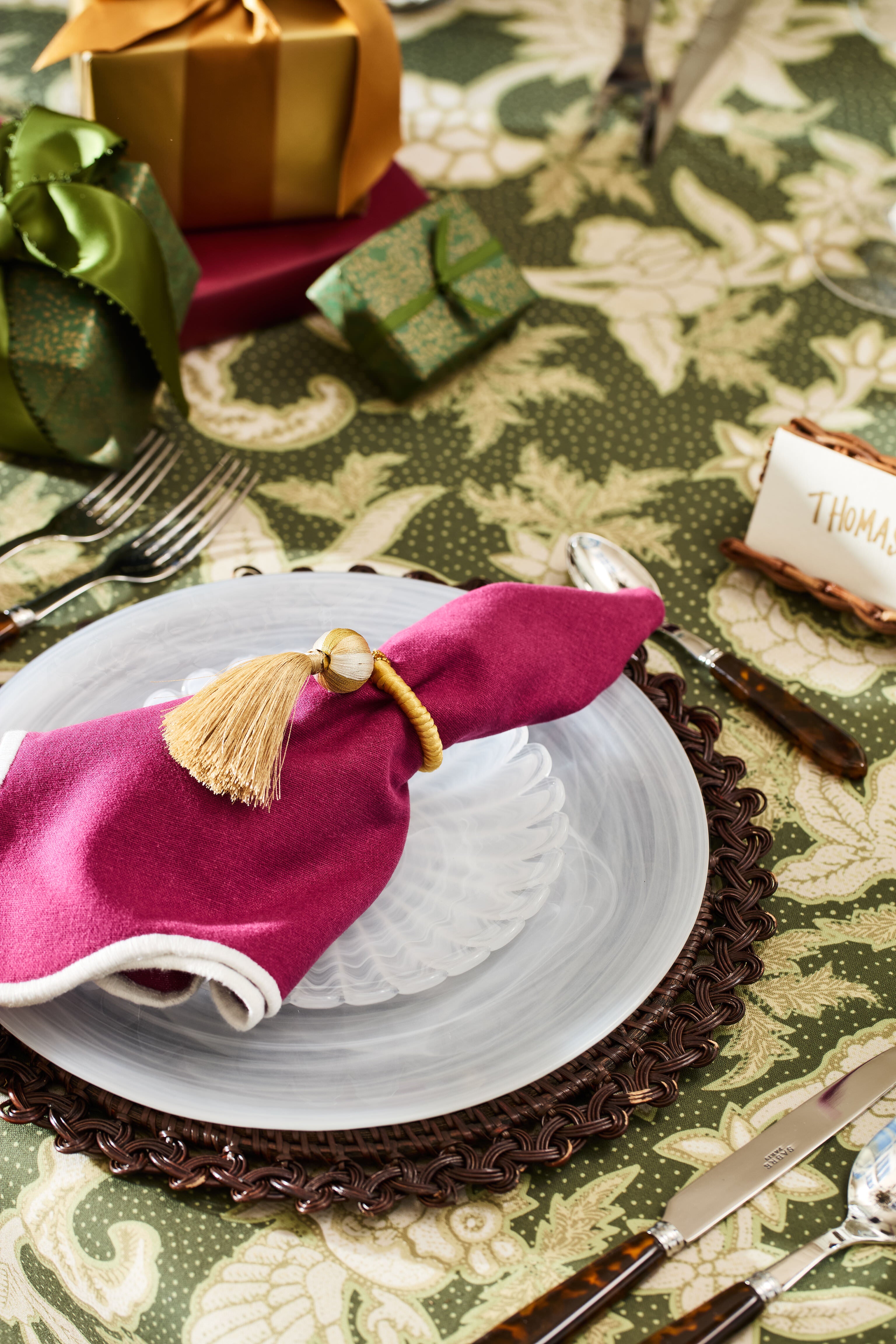 Berry and White Embroidered Scalloped Napkins Set of 4-Get Girly