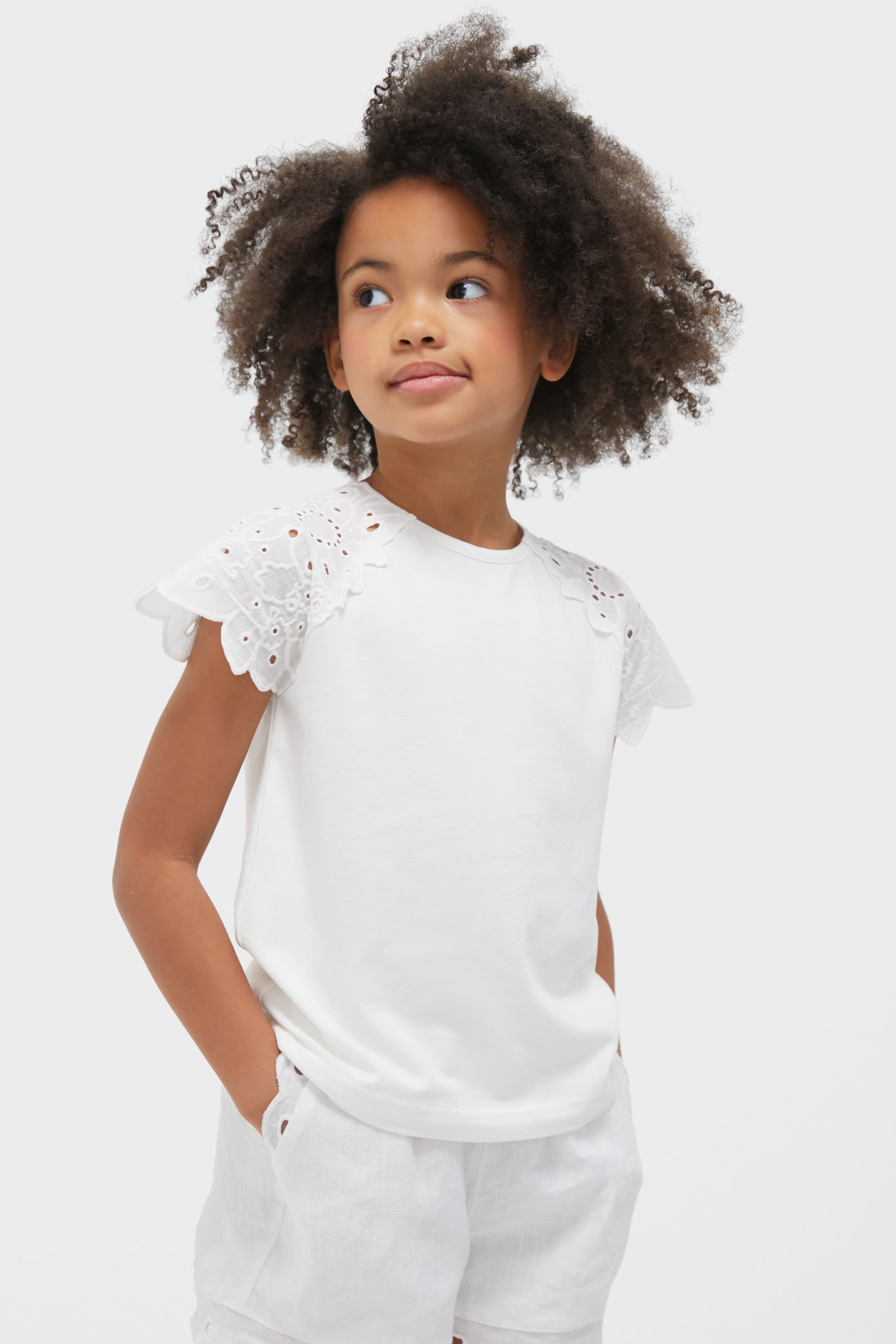 White Eyelet Sleeve Blouse-Get Girly