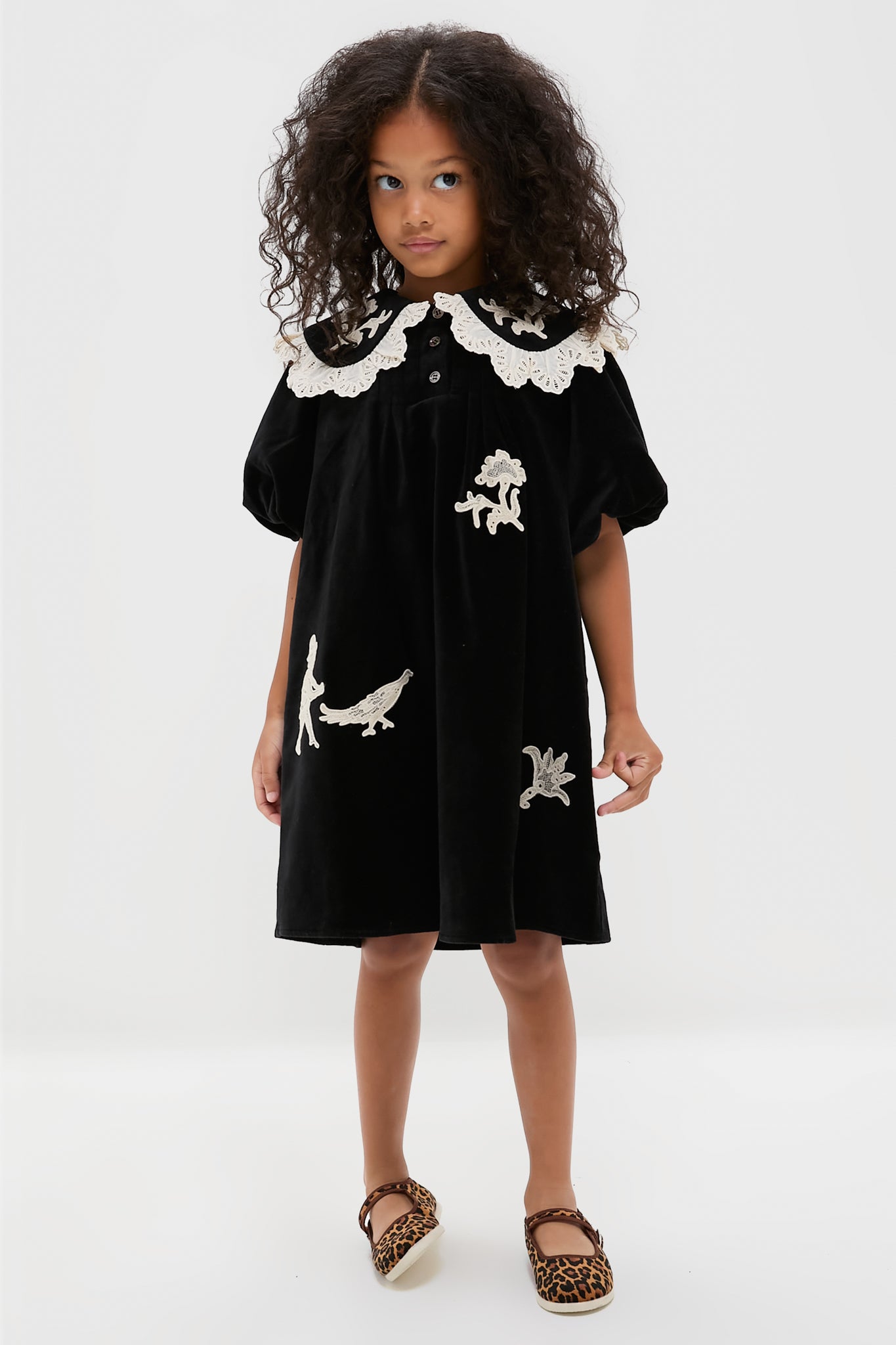 Black Mika Applique Velveteen Dress-Get Girly