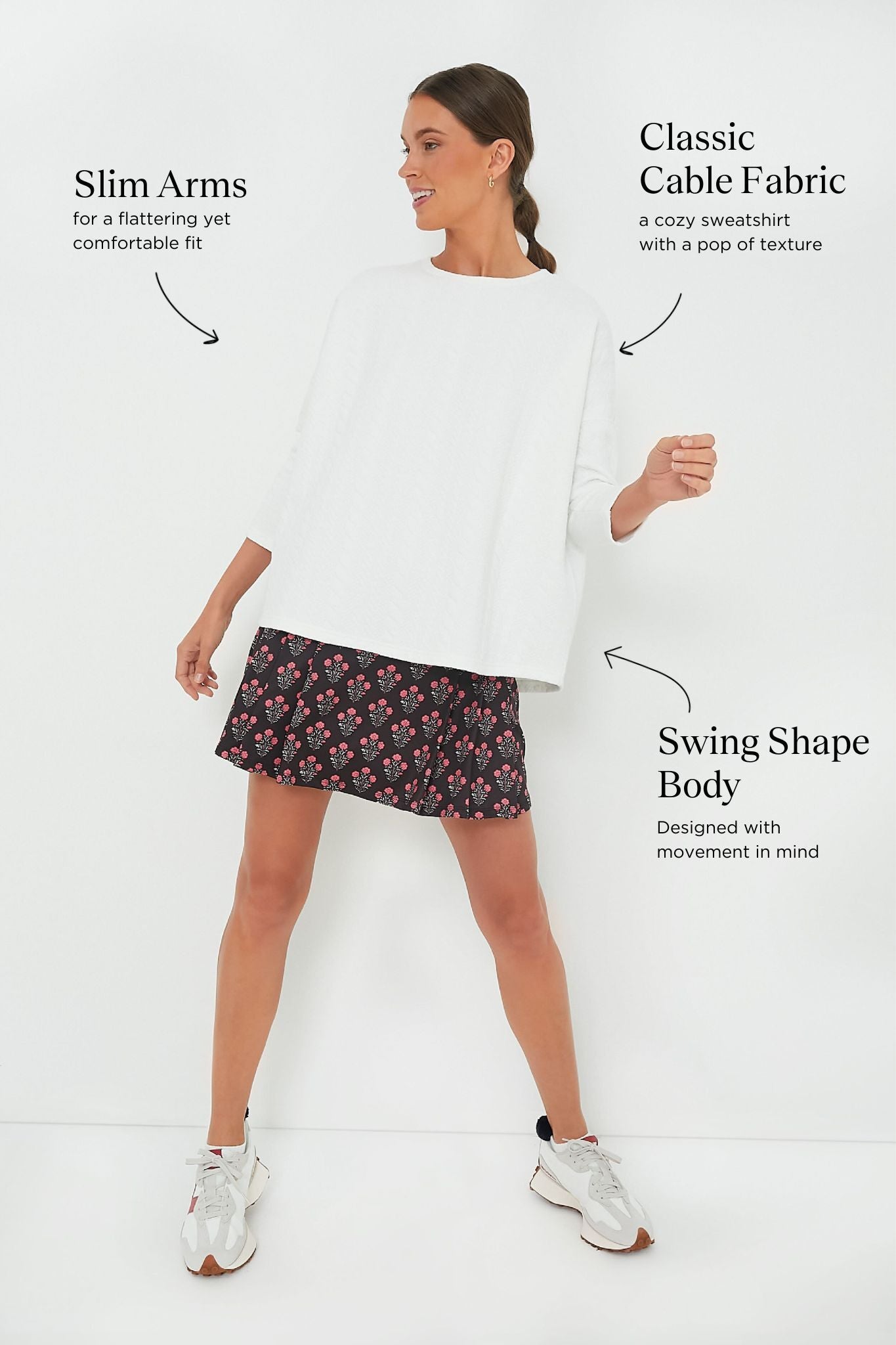 White Cable Ally Swing Sweatshirt-Get Girly