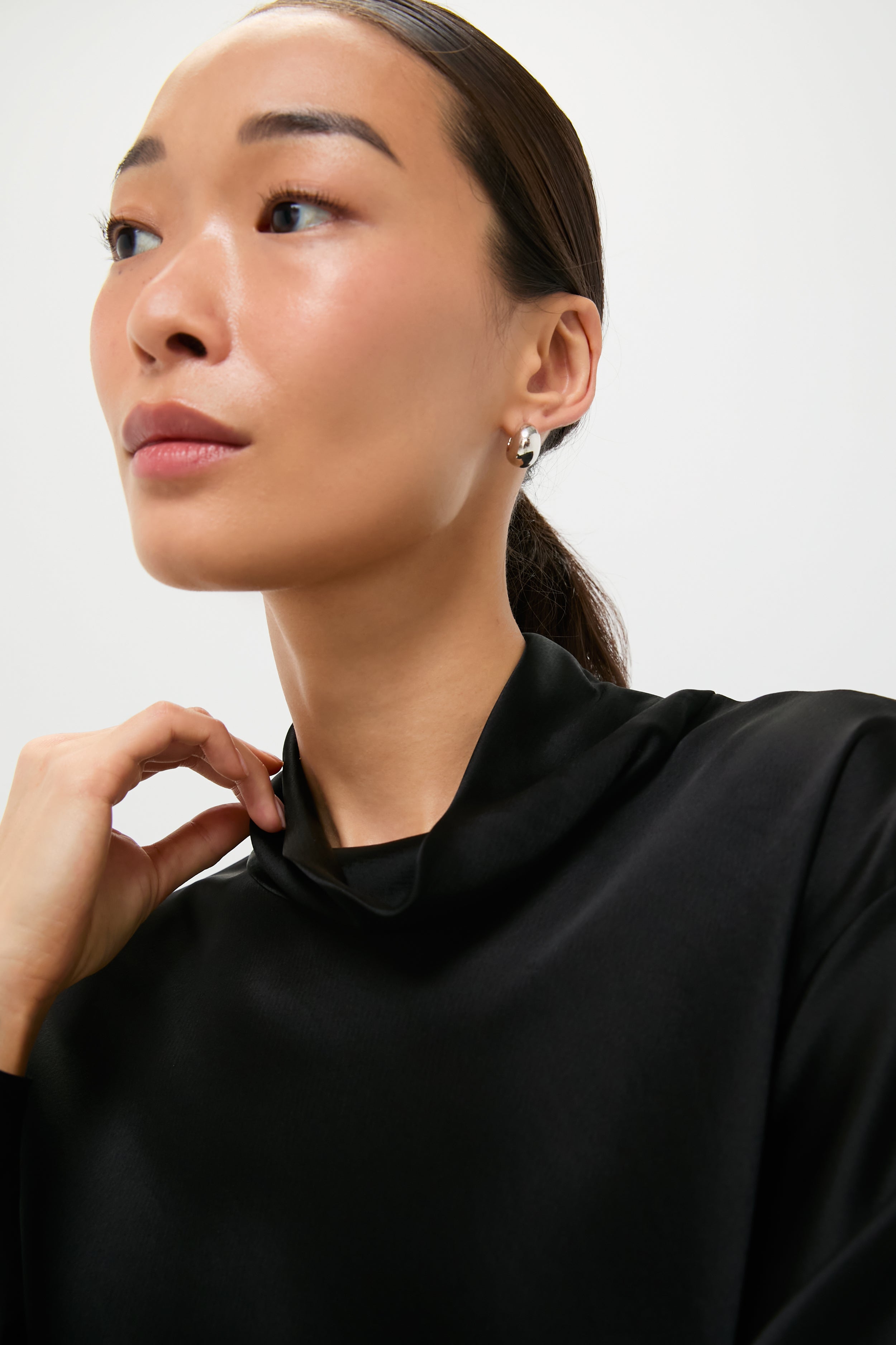 Black Barb Long Sleeve Cowl Neck Shirt-Get Girly