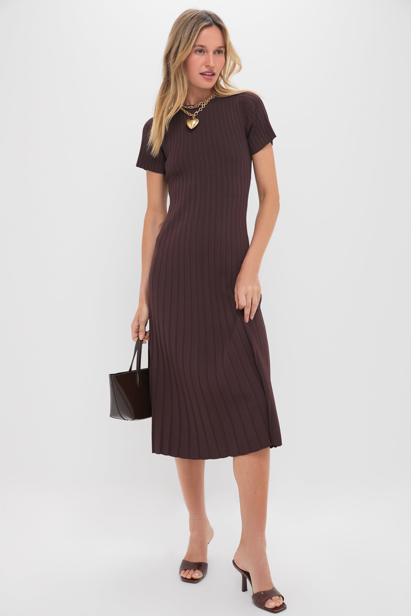 Chocolate Knit Murphy Swing Midi Dress-Get Girly