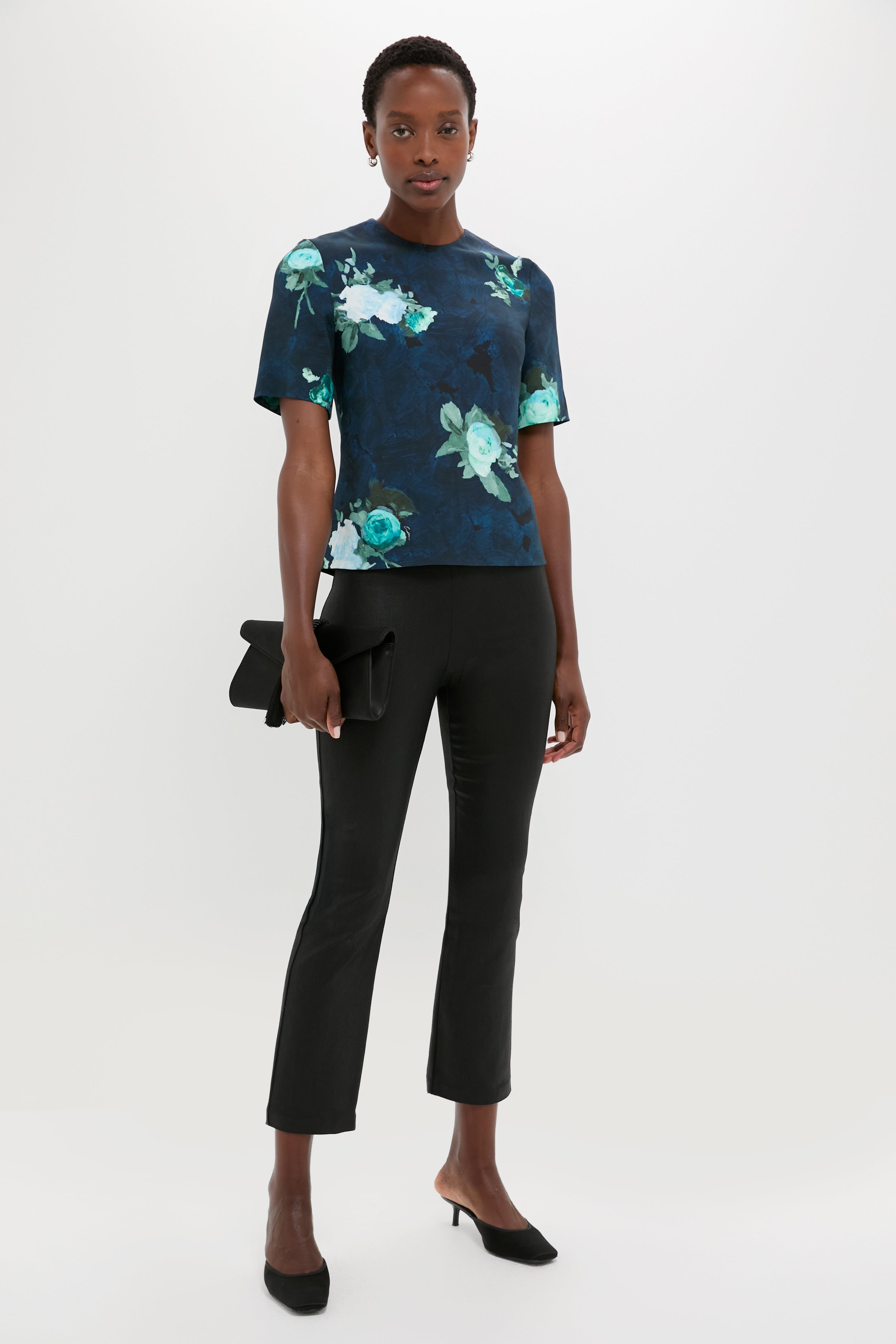 Abstract Rose Navy Short Sleeve Top-Get Girly