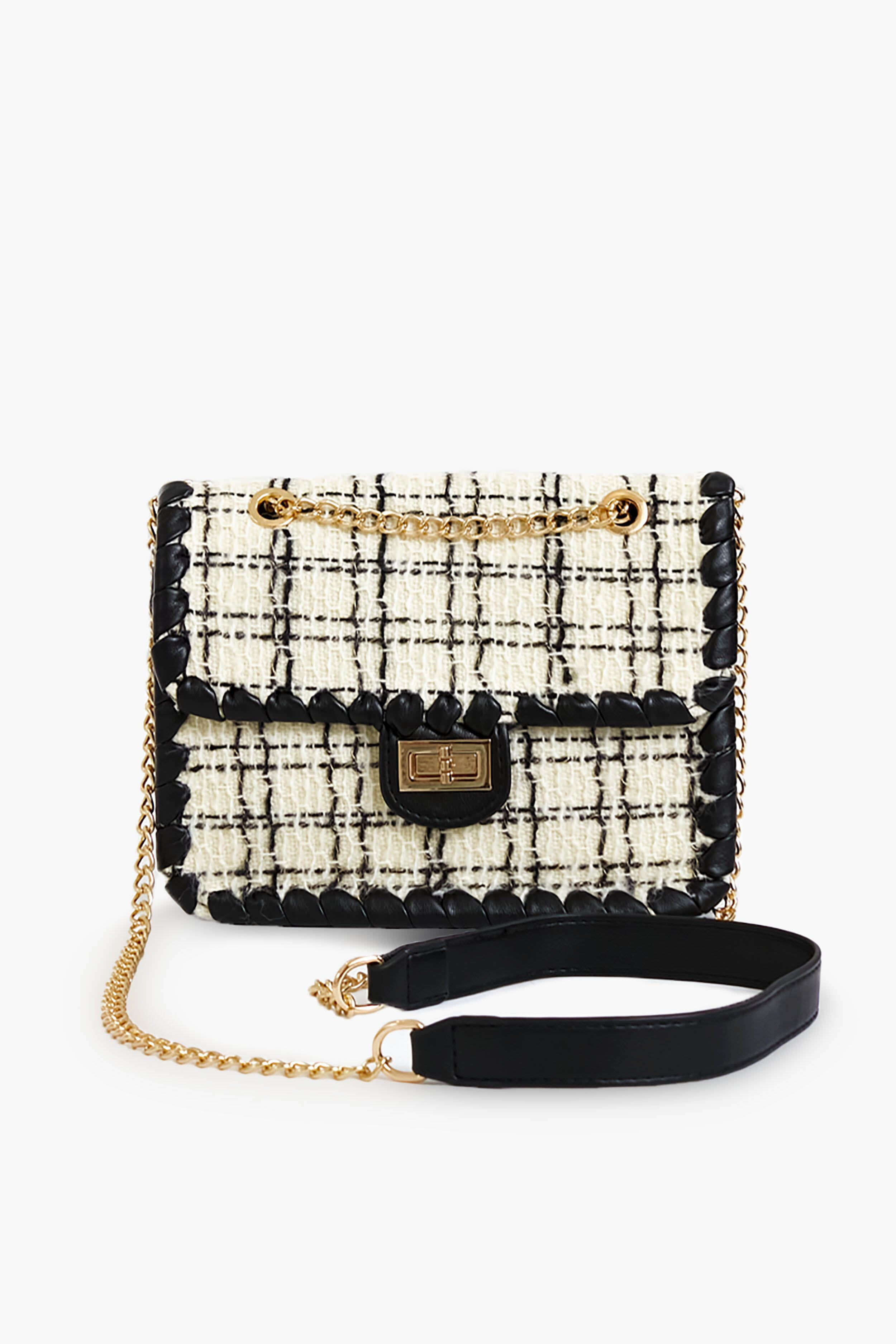 Black and White Tweed Marjorie Bag-Get Girly