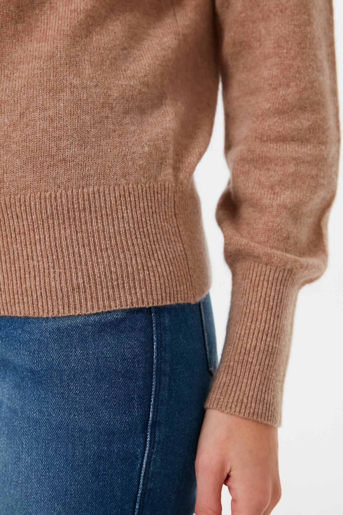 Camel Heather Ribbed Trim Cashmere Turtleneck-Get Girly