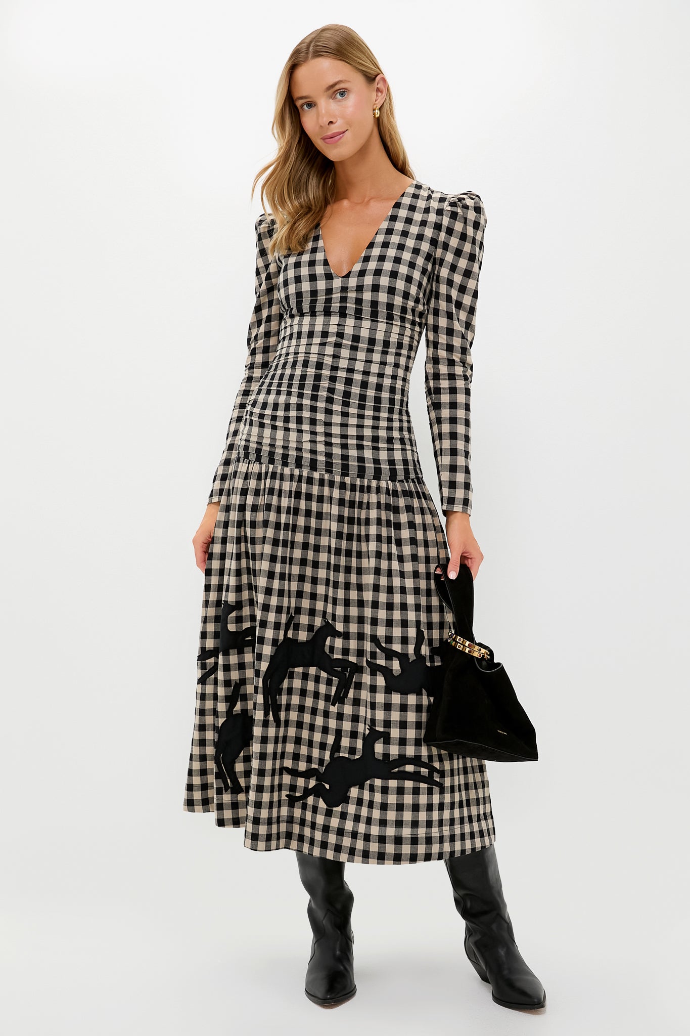 Black Plaid Malika Midi Dress-Get Girly