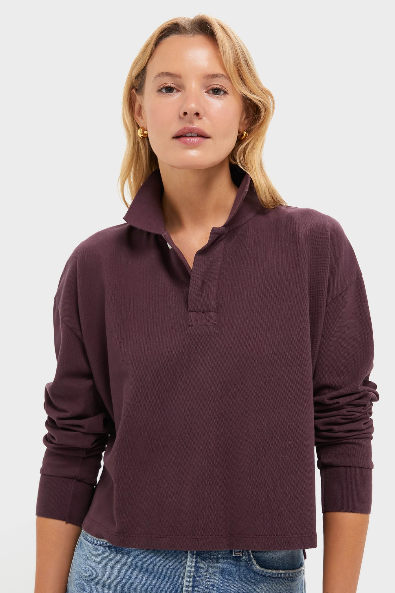 Winetasting Long Sleeve Pique Holmes Boyfriend Polo-Get Girly