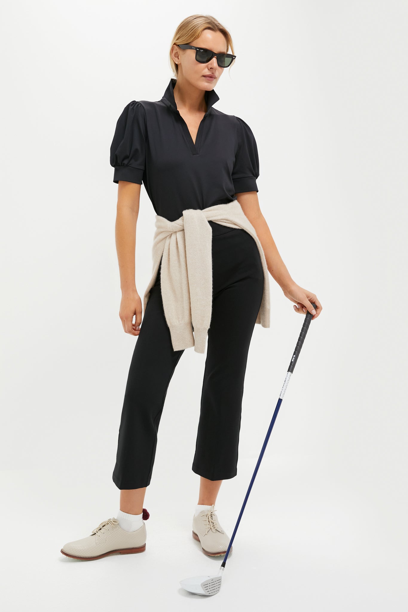 Black Puff Sleeve Performance Jersey Caroline Polo-Get Girly