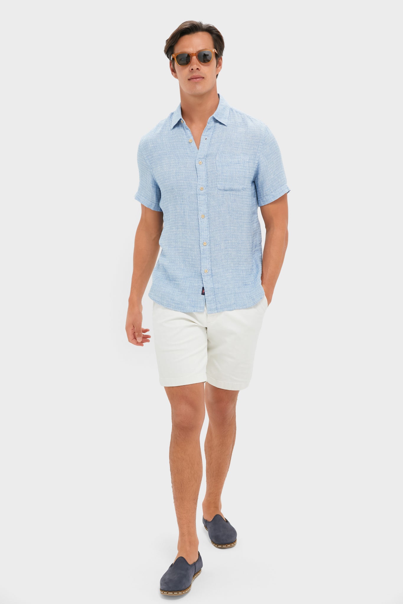 Blue Basketweave Palma Linen Shirt-Get Girly