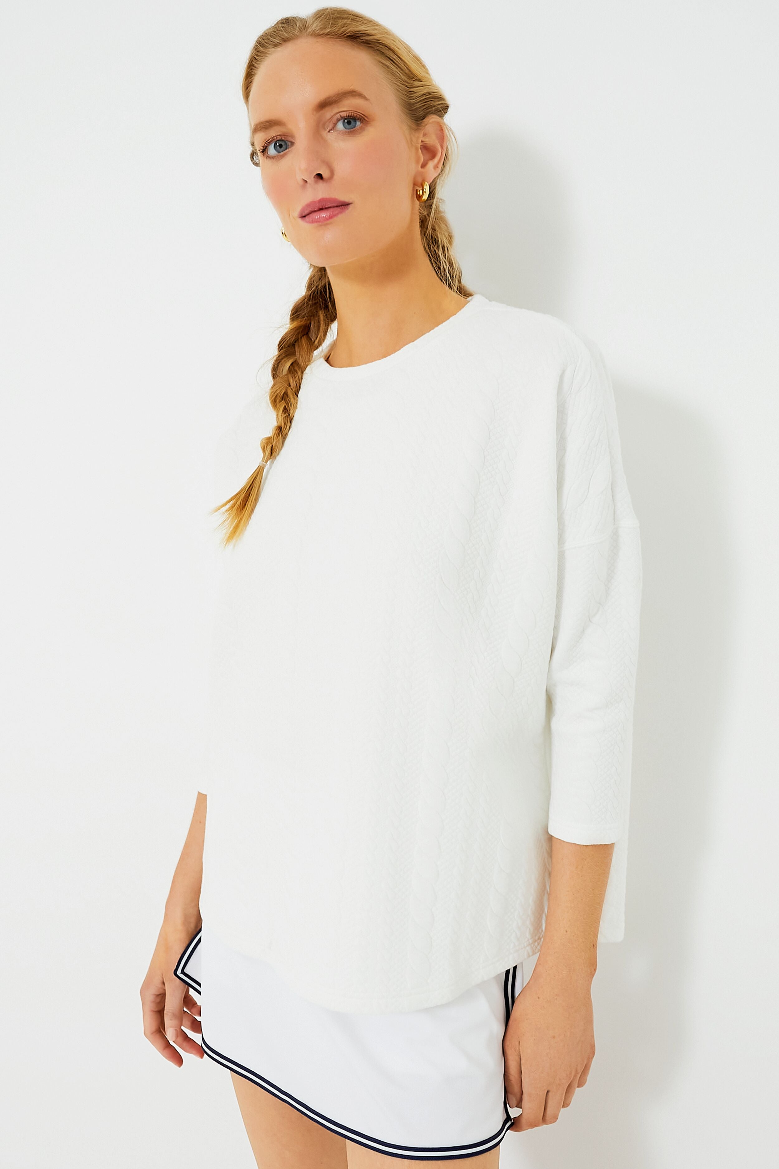 White Cable Ally Swing Sweatshirt-Get Girly