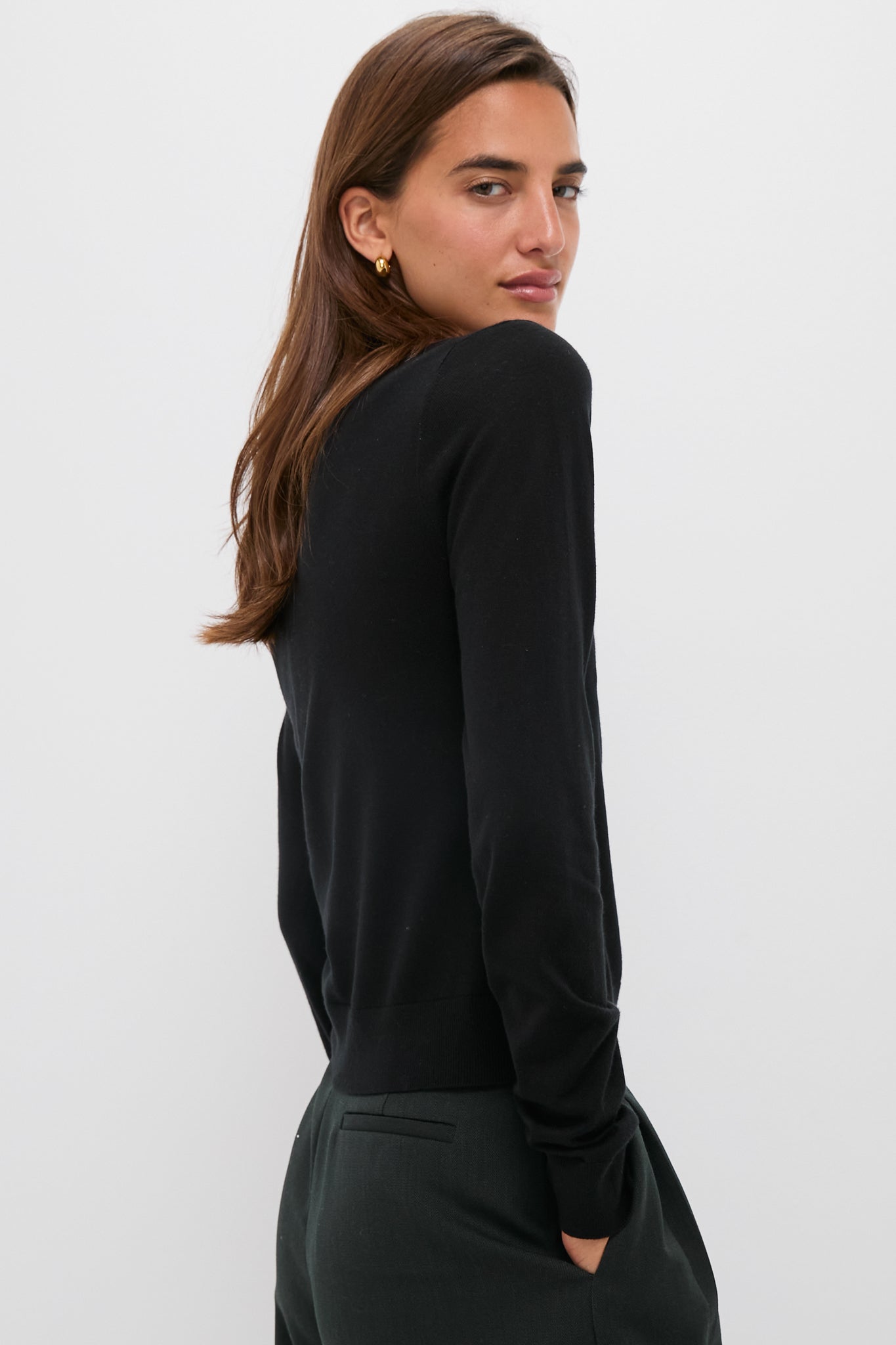 Black Cashmere Silk Long Sleeve Katie Tee-Get Girly