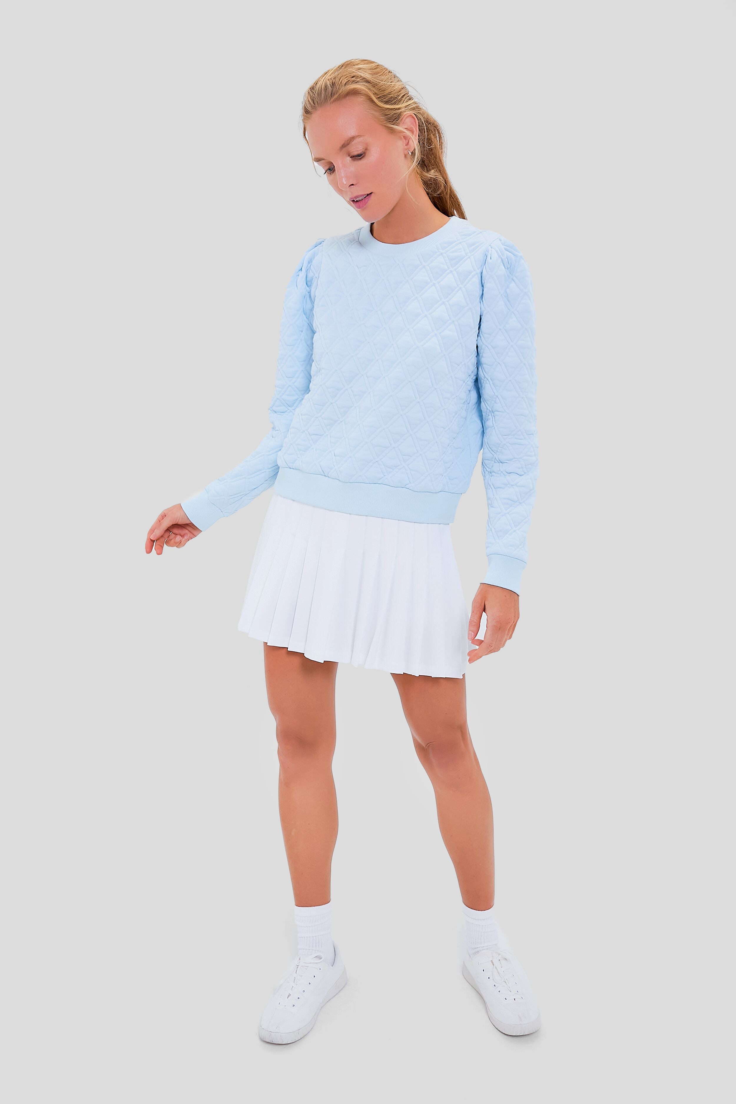 Light Blue Puff Sleeve Quilted Stretch Campbell Pullover-Get Girly
