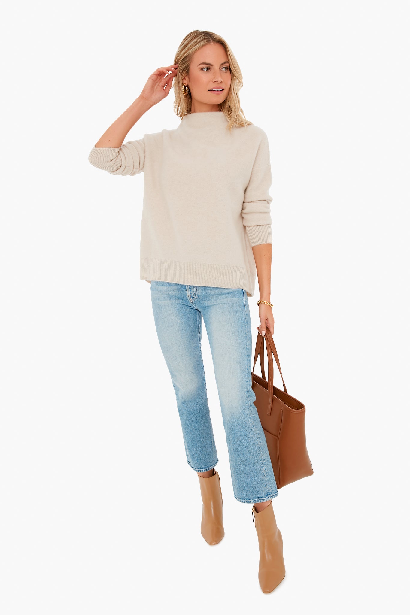 White Sand Boiled Funnel Neck Pullover-Get Girly