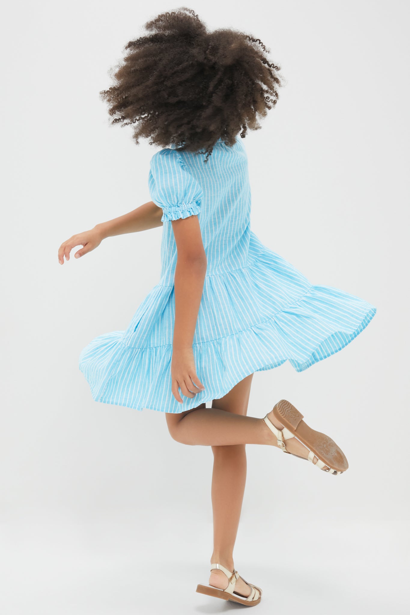 Girls Ruffle Collar Short-Sleeve Tiered Striped Dress-Get Girly