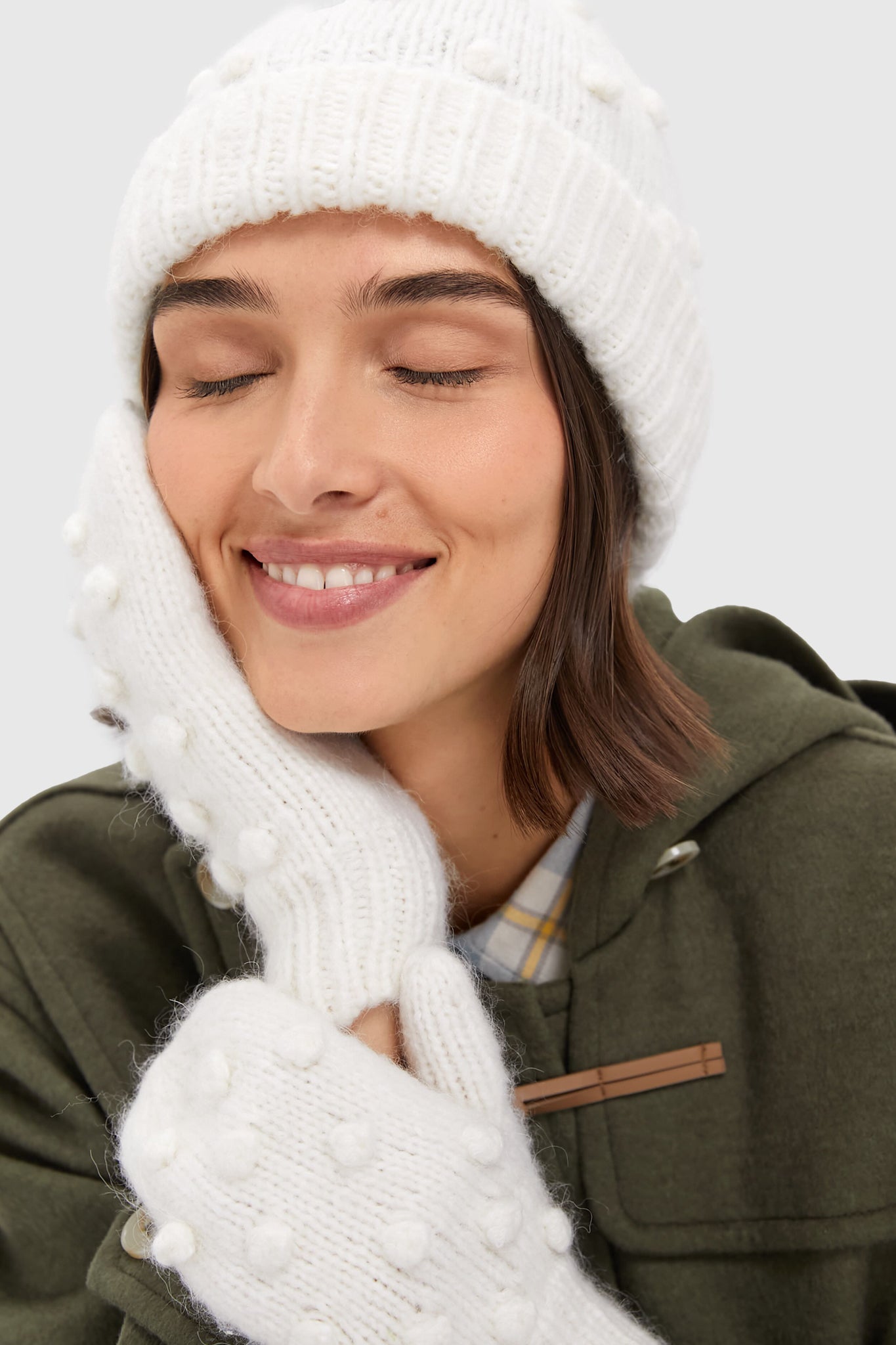 Cream Pom Pom Hat and Mittens Set-Get Girly