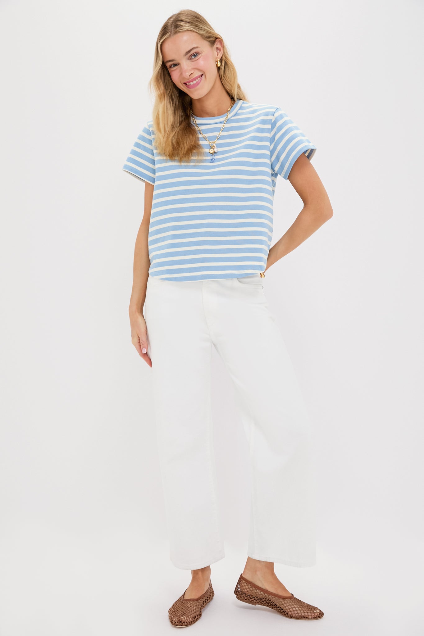 Light Blue Stripe Parker Classic Tee-Get Girly