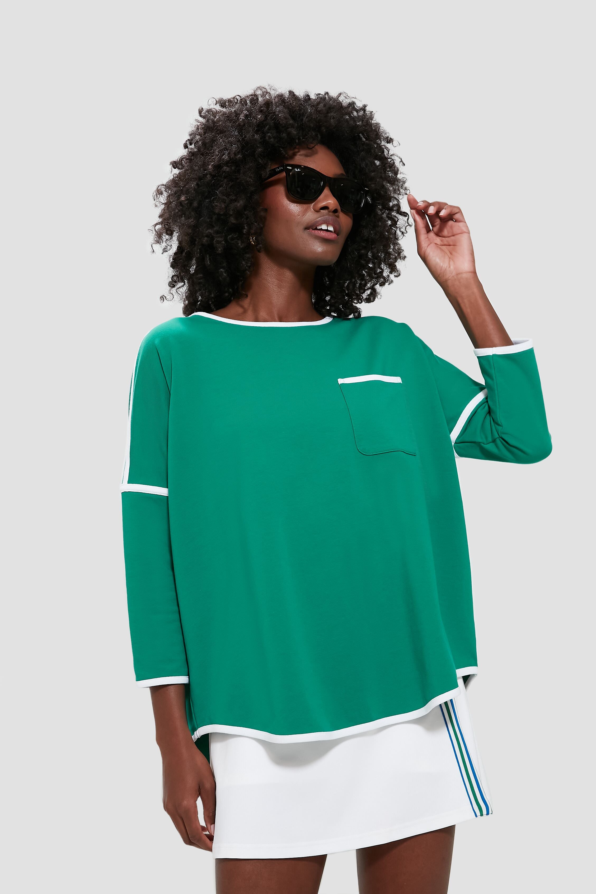 Green and White Terry Farah Pullover-Get Girly