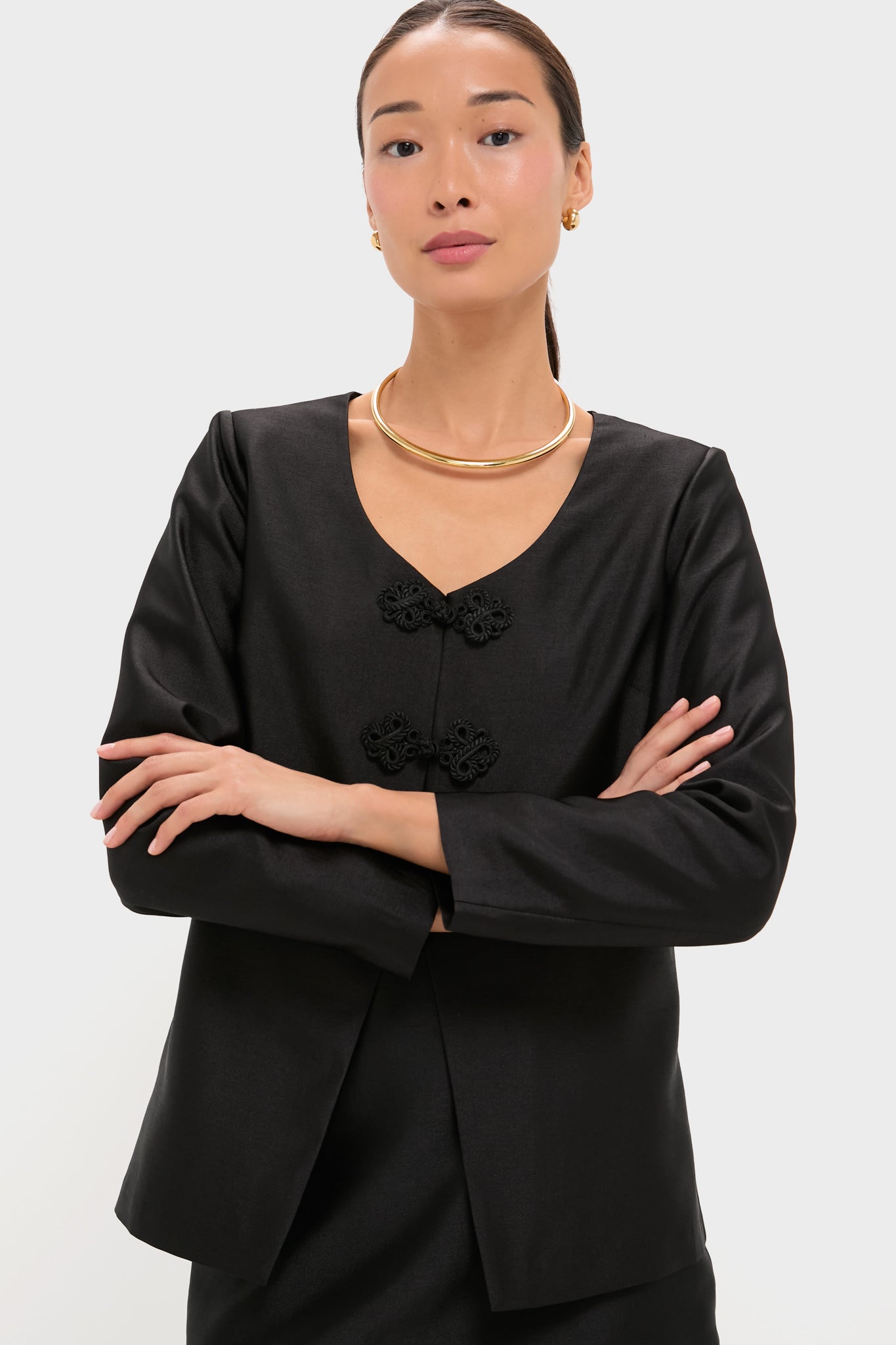 Black Dupioni Long Sleeve Carrico Top-Get Girly