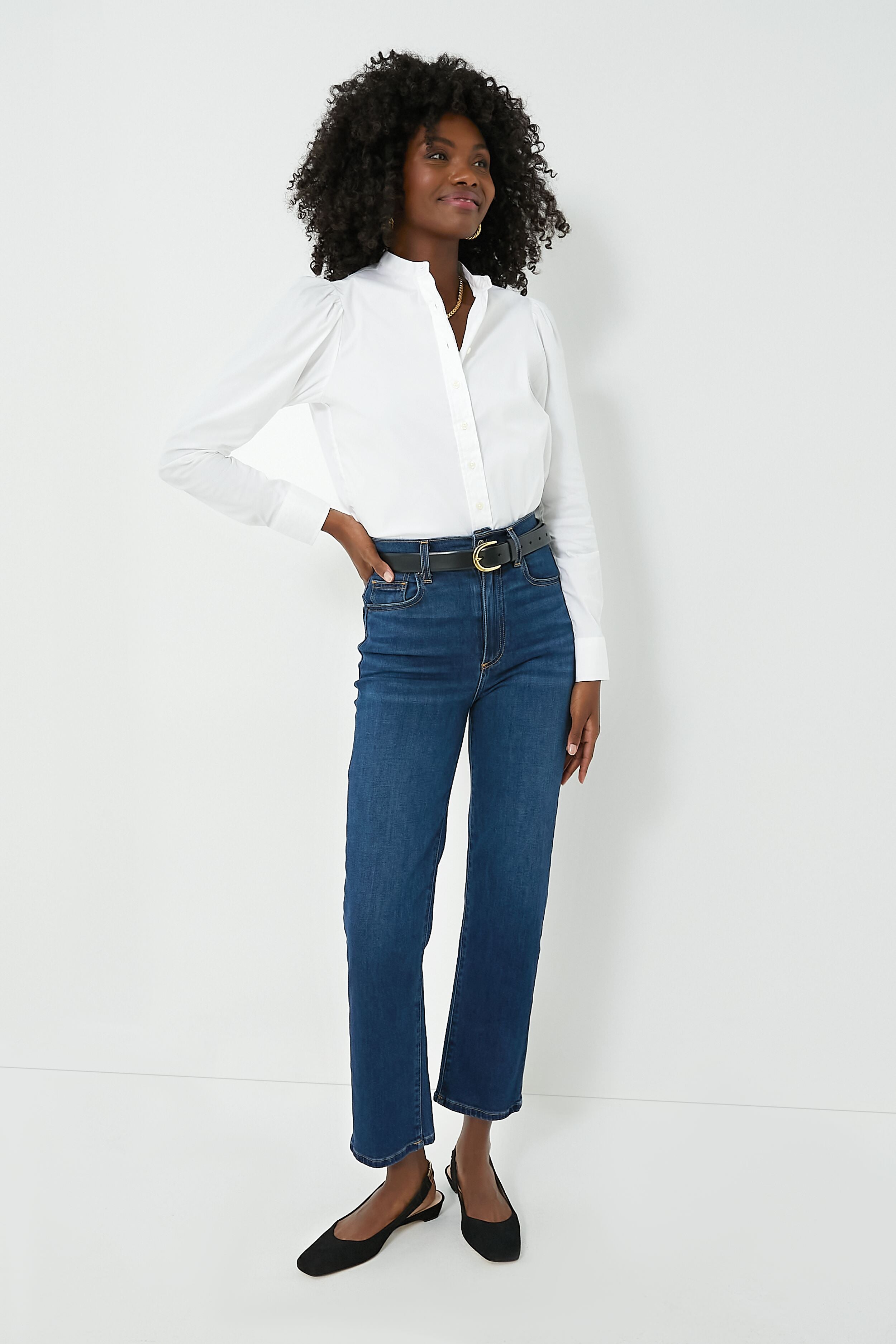 White Puffed Shoulder Shirt-Get Girly