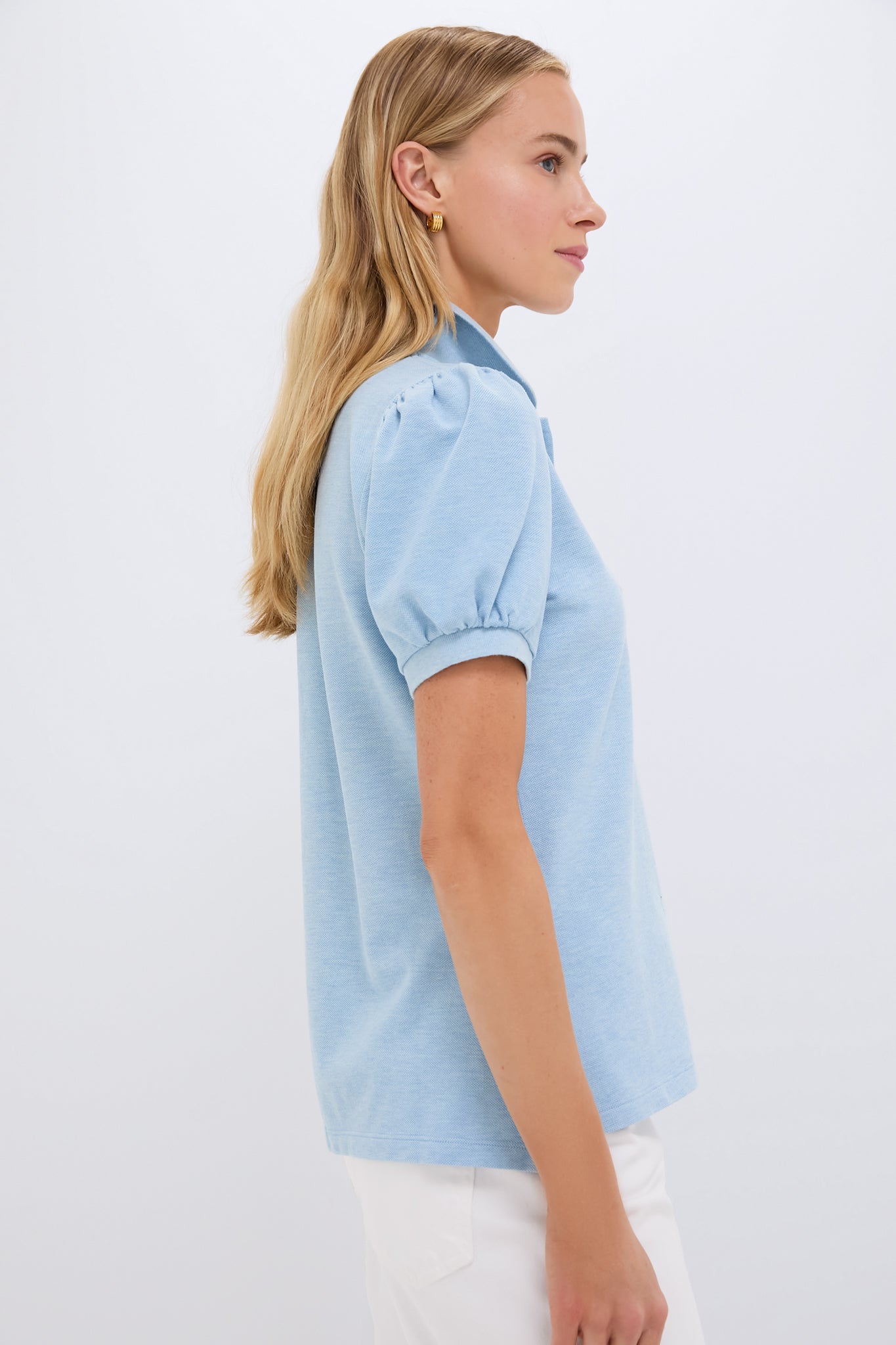 Light Blue Pique Puff Sleeve Peggy Polo-Get Girly