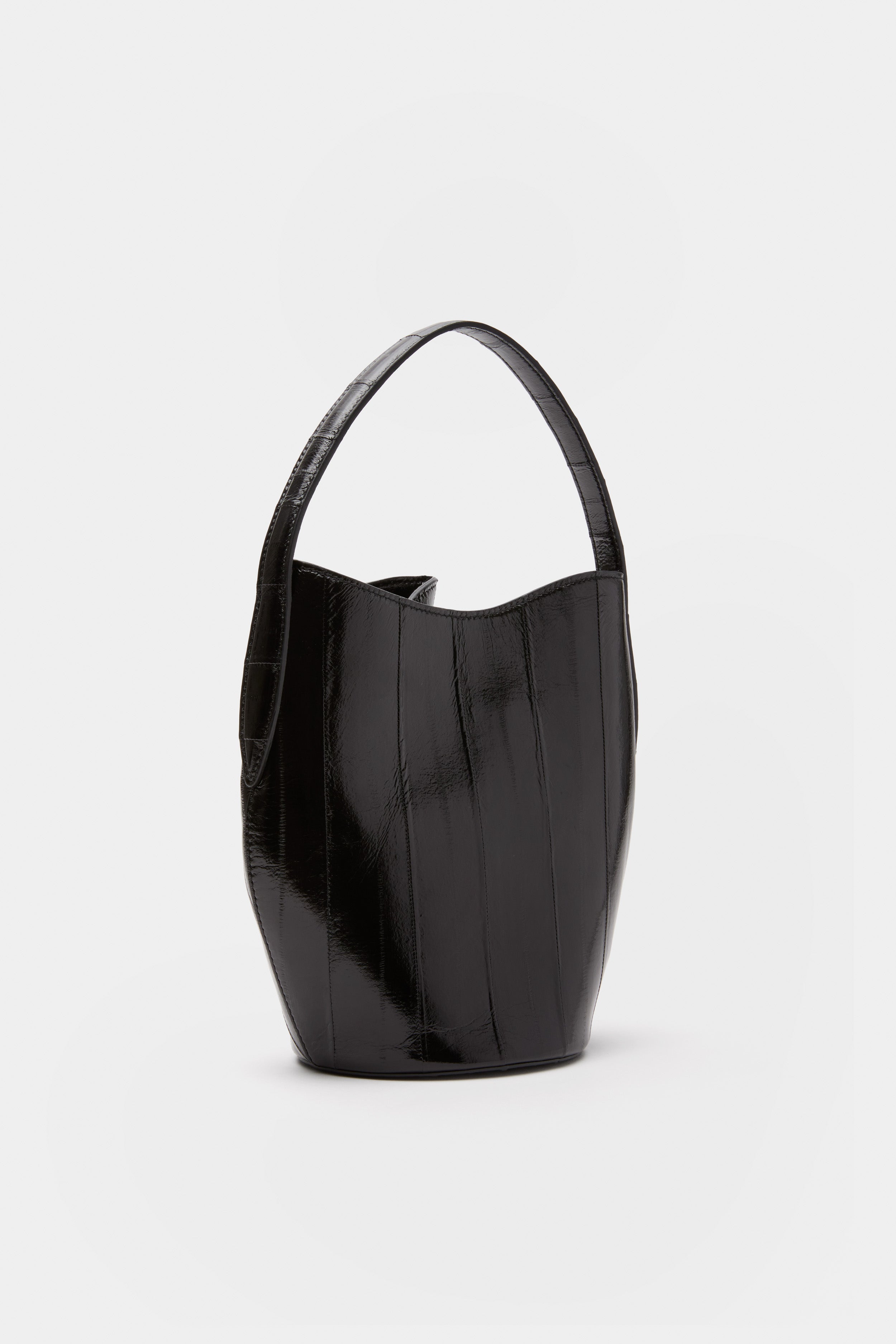 Black Eel Skin Mini Belted Bucket Bag-Get Girly