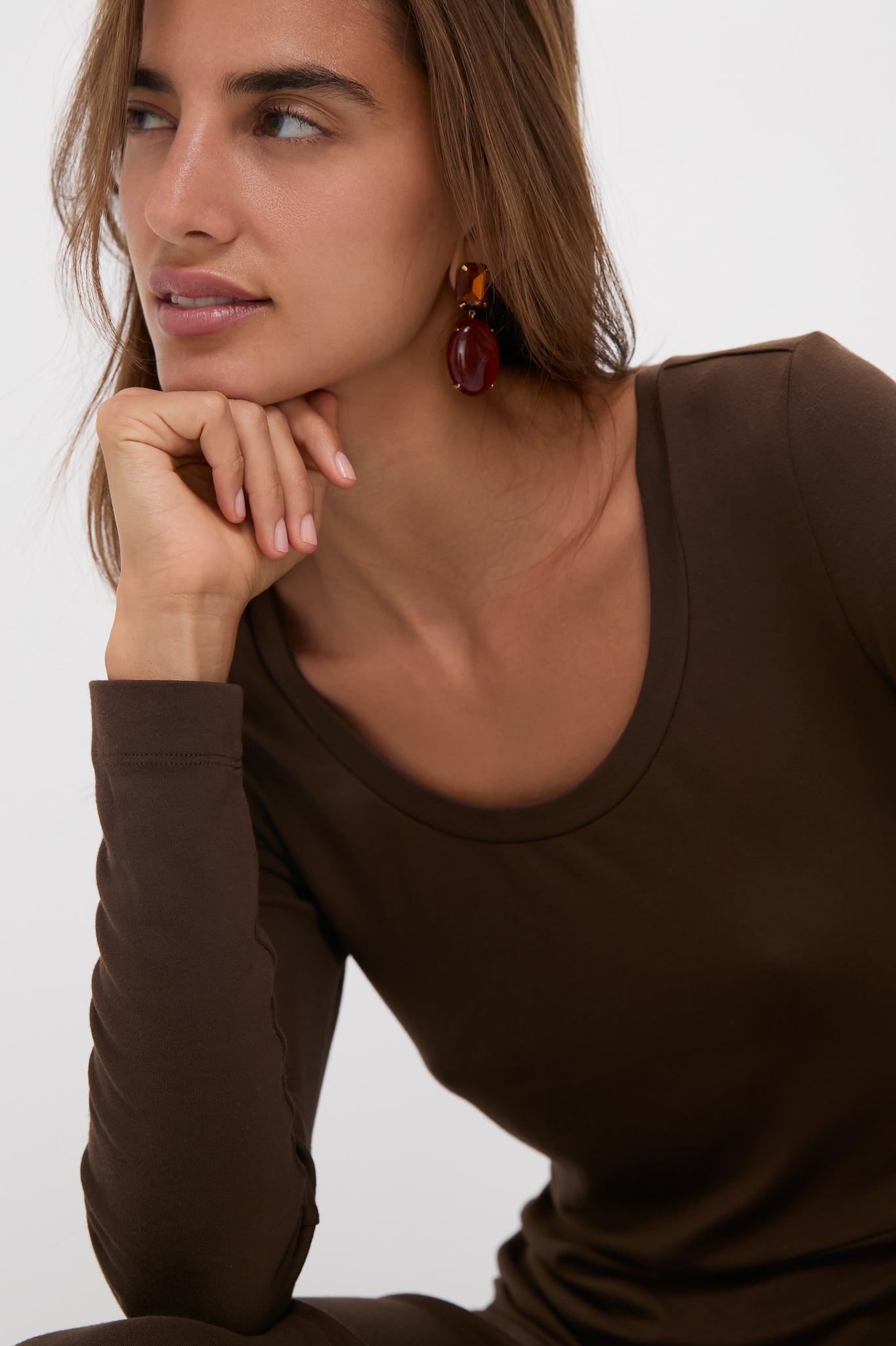 Chocolate Brown Long Sleeve Sara Maxi Dress-Get Girly