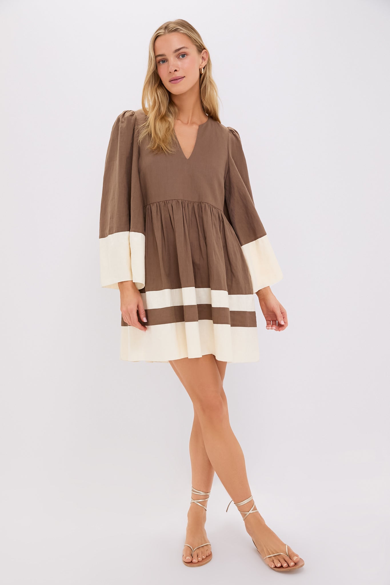 Mocha and Cream Cotton Linen Izzie Dress-Get Girly