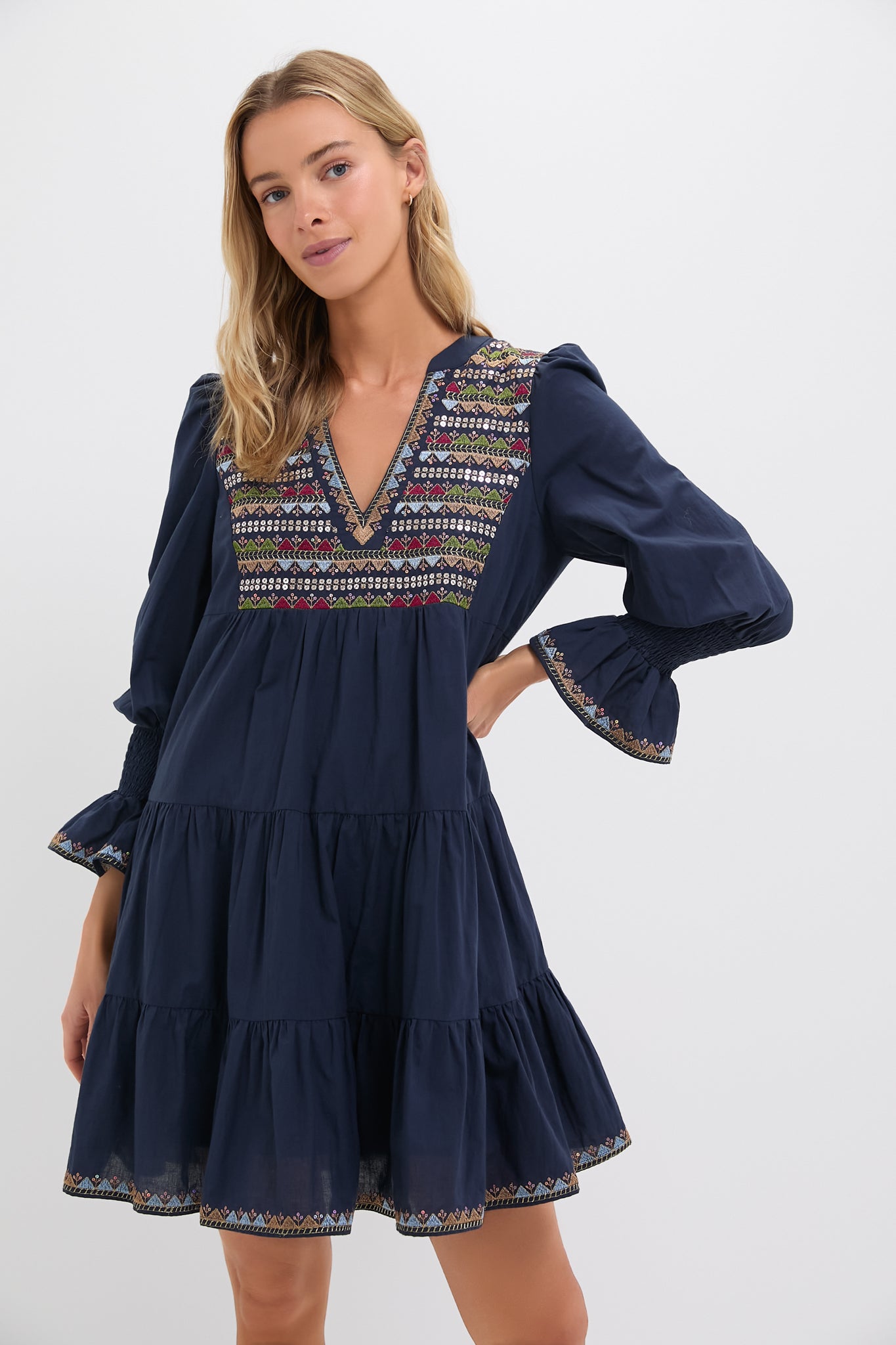 Navy Embroidered Sequin Kenzo Dress-Get Girly