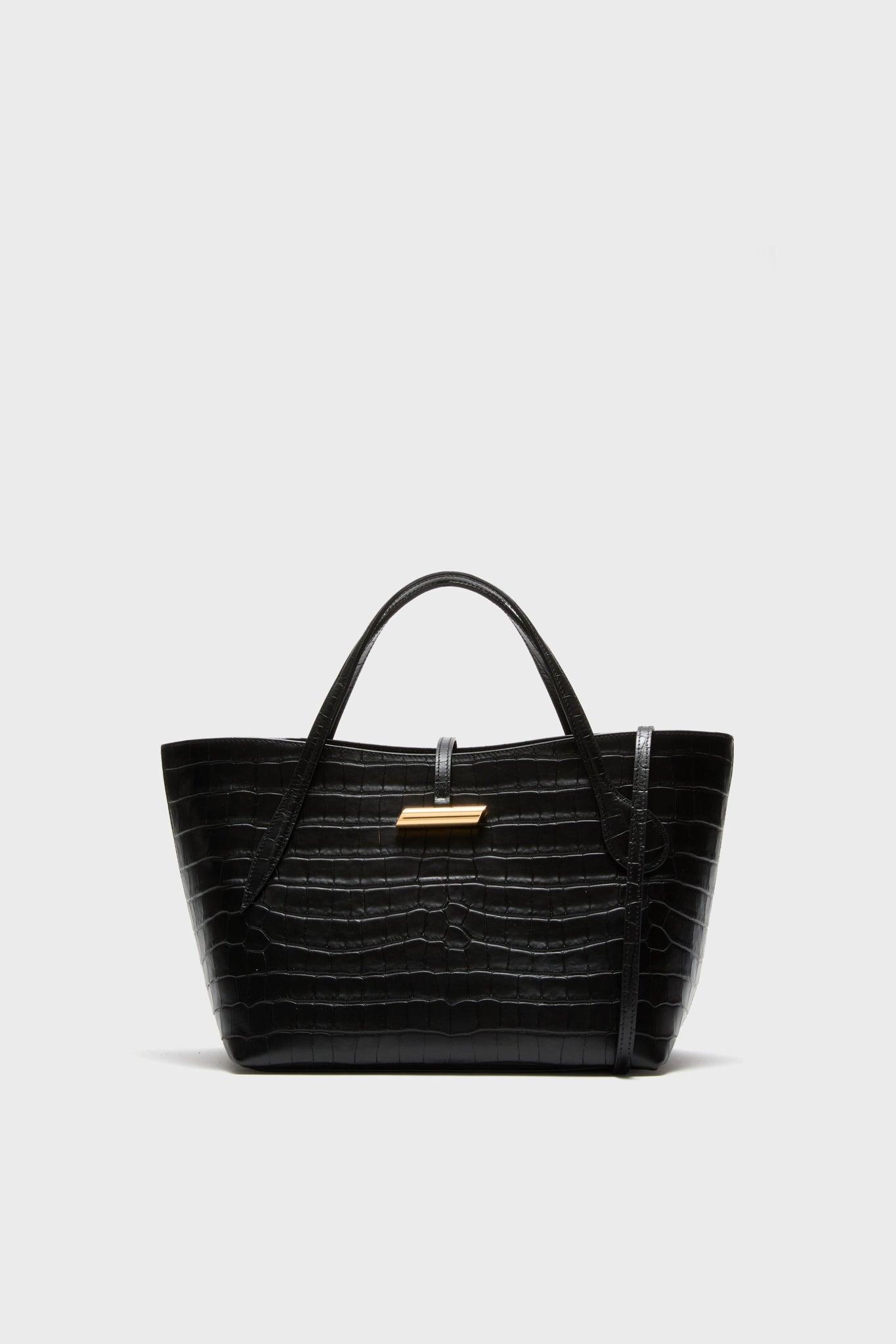 Black Croc Embossed Petite Penne Tote-Get Girly