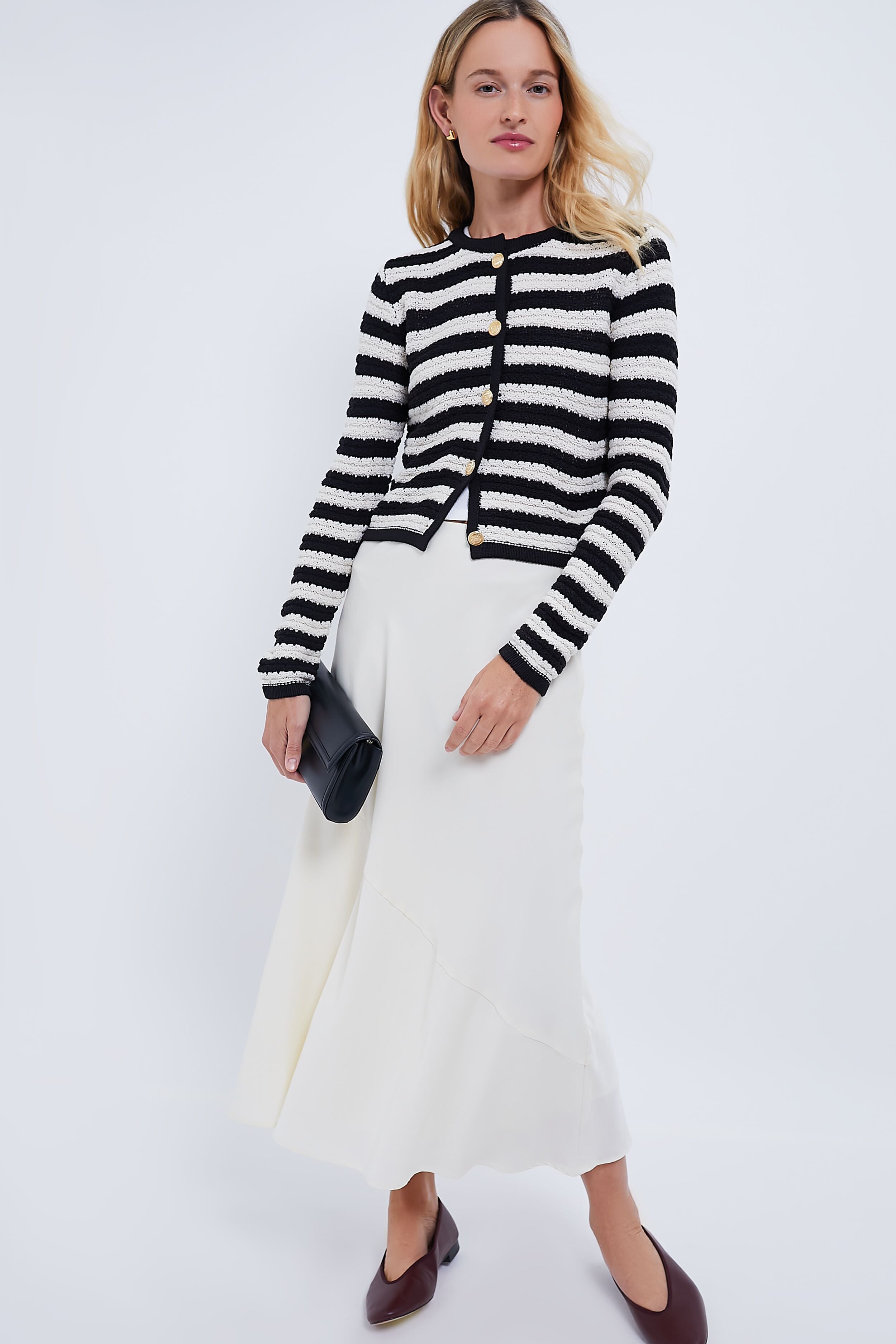 Black and White Striped Cardigan-Get Girly