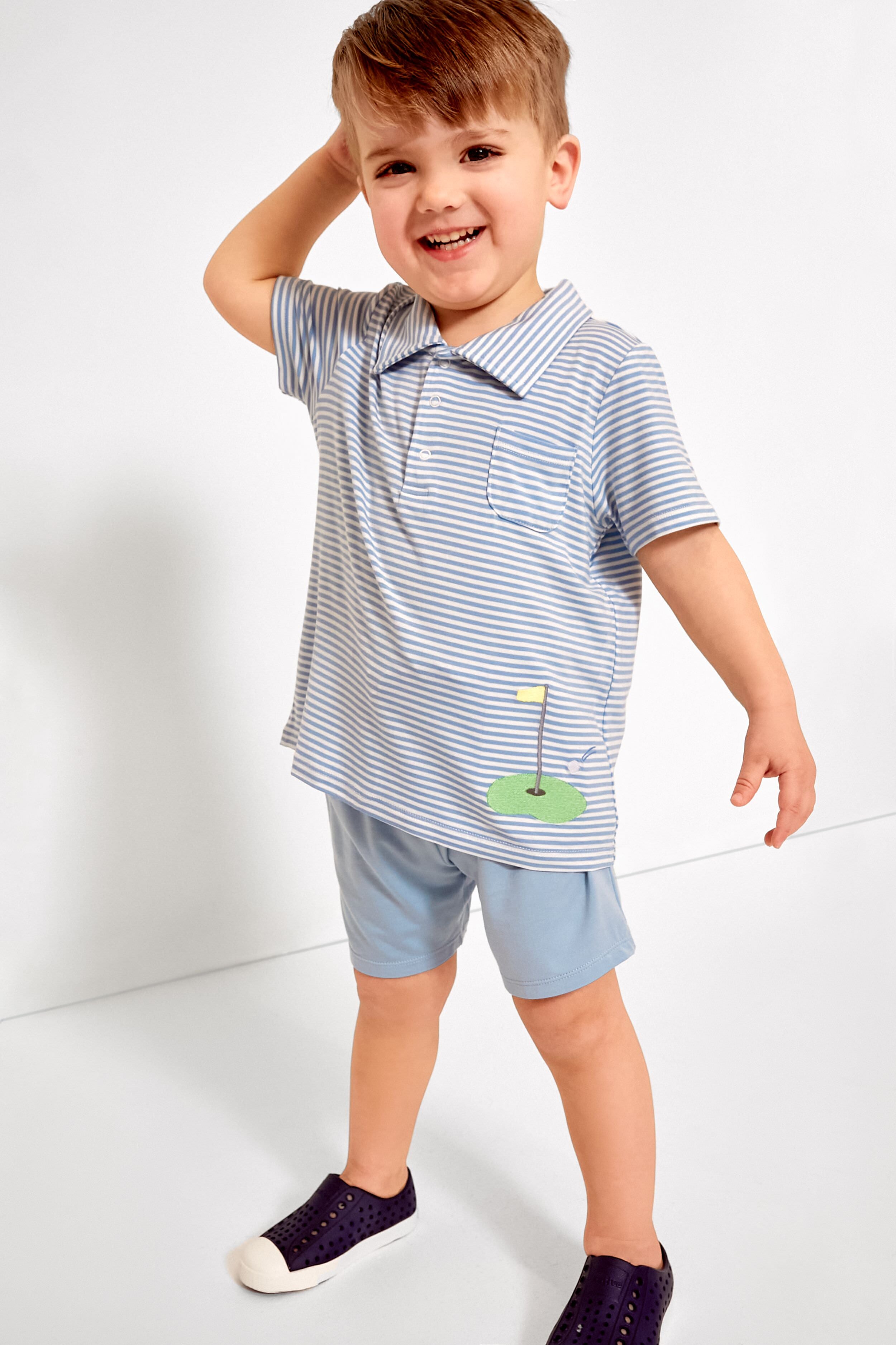 Blue Stripe Golf Polo Shirt and Short Set-Get Girly