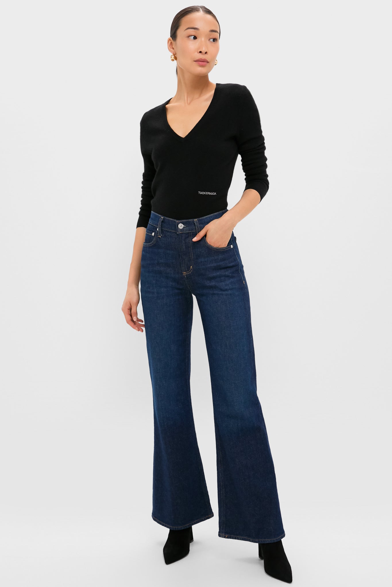 Black Cashmere V-Neck Sweater-Get Girly