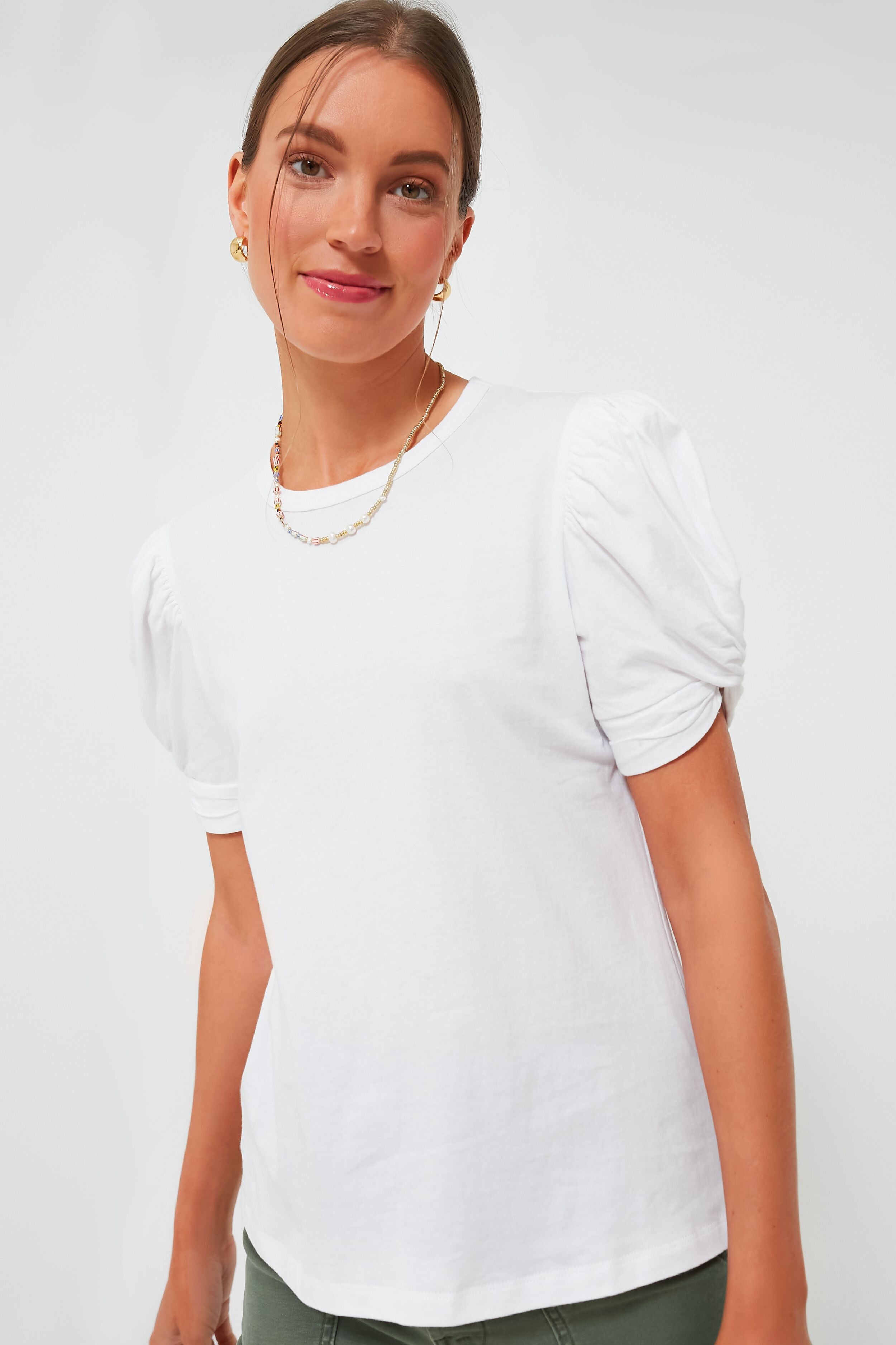 White Vesty Puff Short Sleeve Crewneck-Get Girly