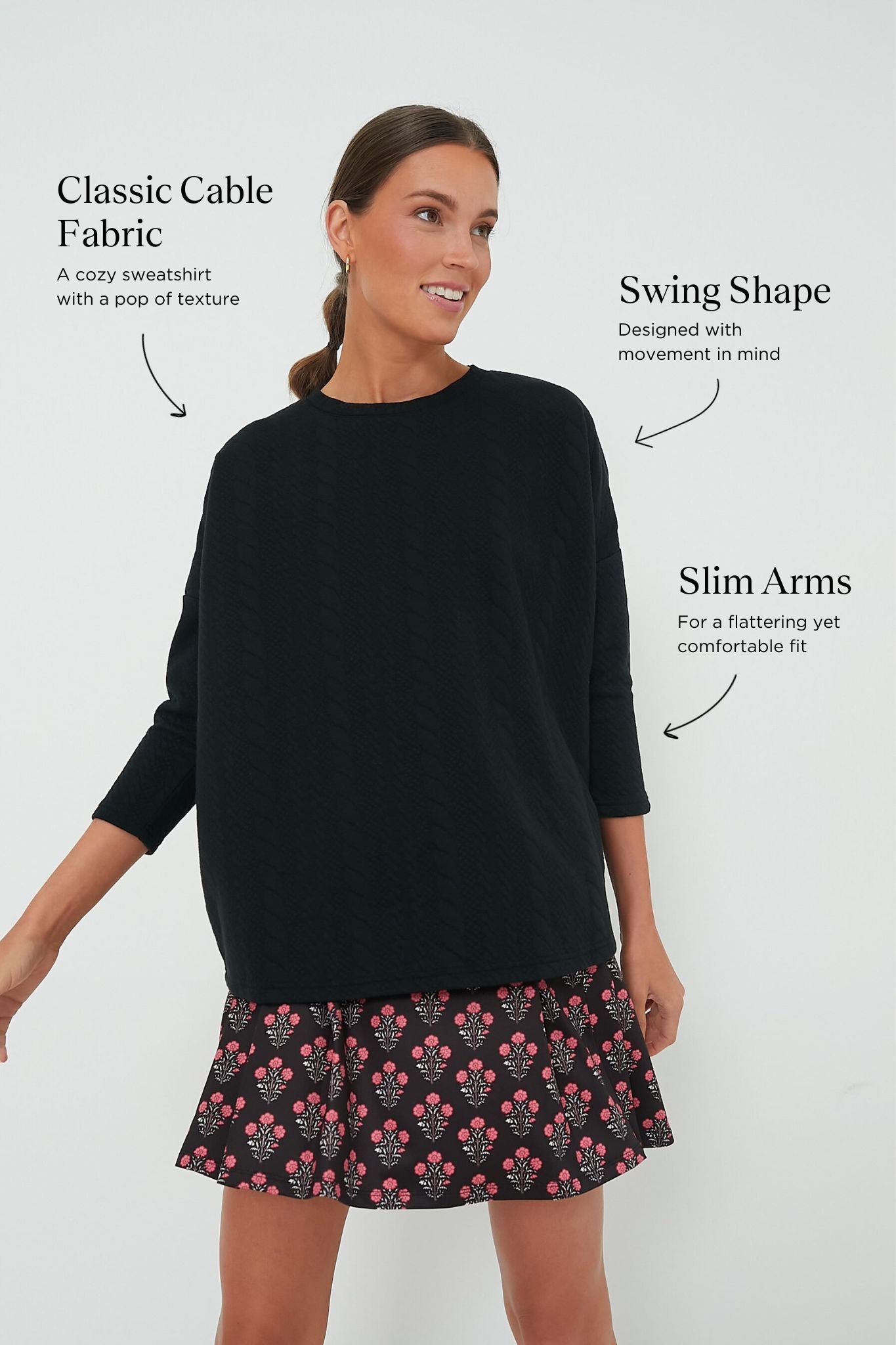 Black Cable Ally Swing Sweatshirt-Get Girly