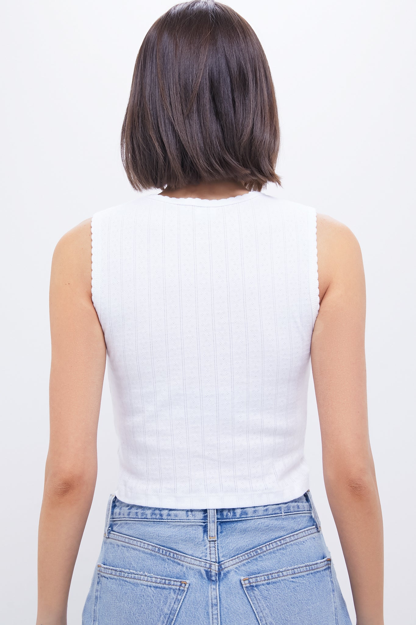 White Pointelle Sleeveless Crew-Get Girly