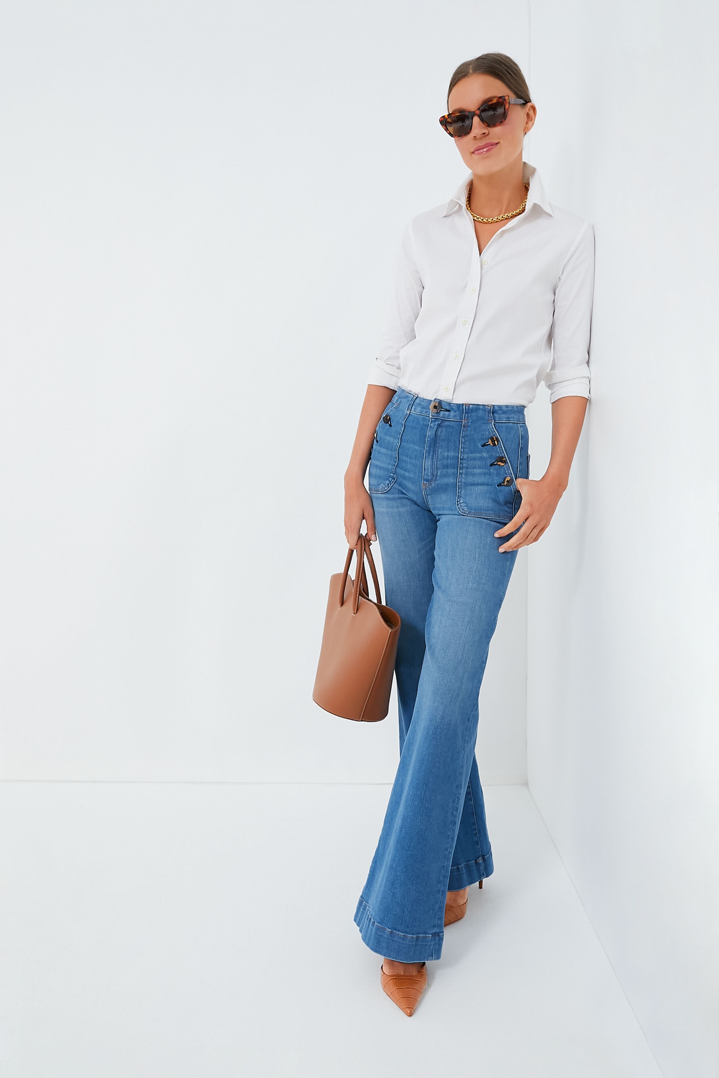 White Long Sleeve Essentials Shirt-Get Girly