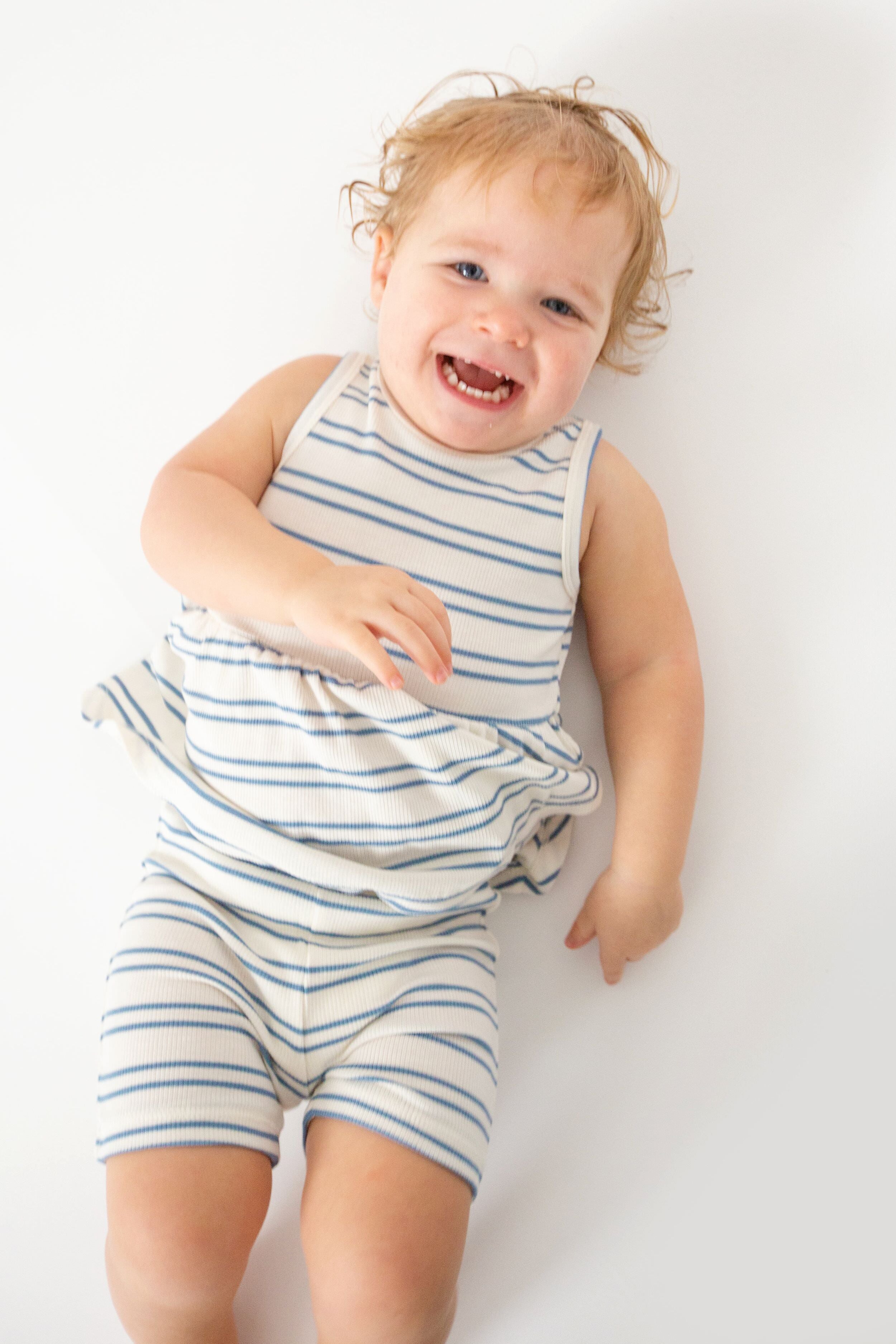 Anchor Stripe Rib Peplum Tank Top and Biker Shorts-Get Girly
